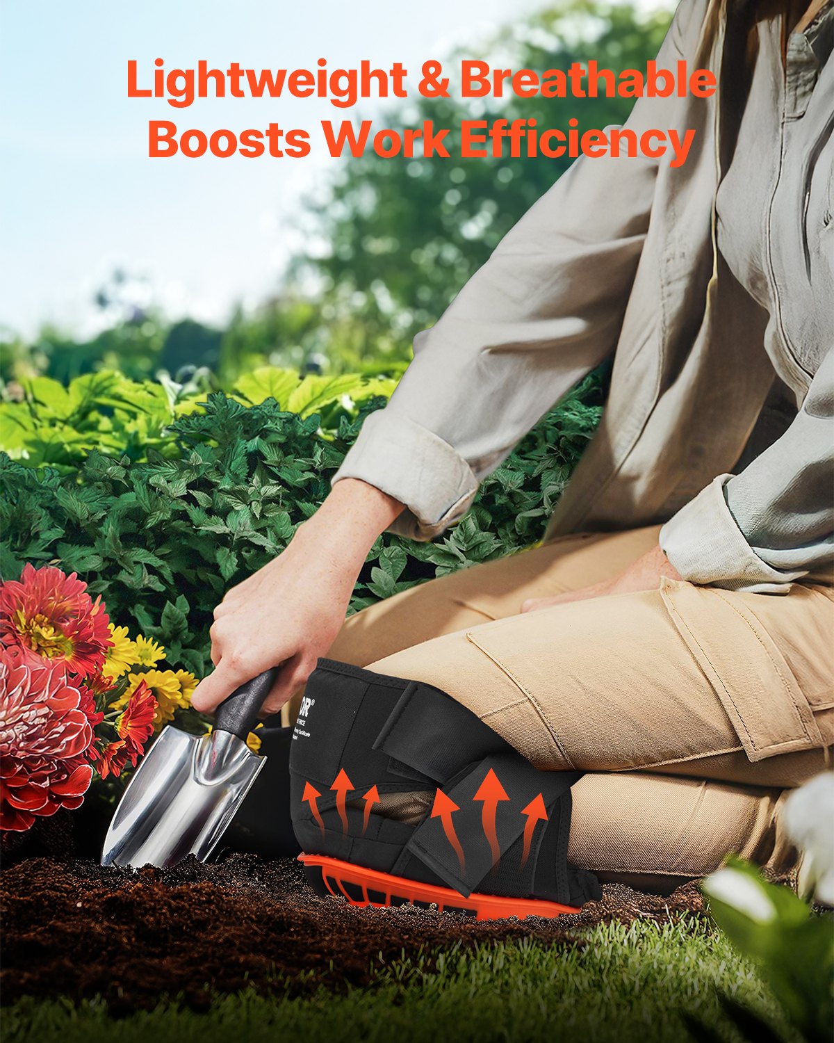 VEVOR Rodilleras para Trabajo Rodilleras de Construcción Extendidas con 2 Correas de Extensión Rodilleras de Gel de Espuma Antideslizantes para Jardinería, Pisos, Techos, Limpieza, Negro y Naranja