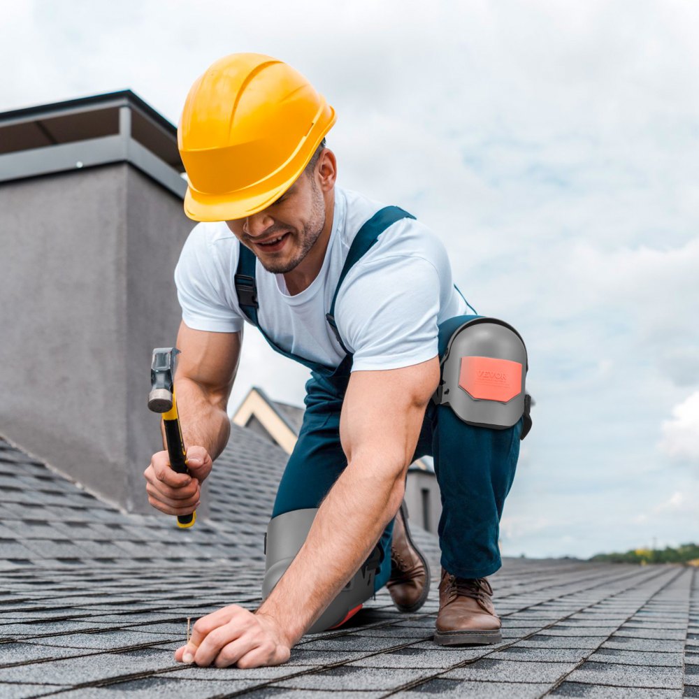 VEVOR Rodilleras para Trabajo Rodilleras de Construcción Extra Gruesas con Almohadilla de Espuma Protección y Comodidad Profesionales Rodilleras para Jardinería Rodilleras para Pisos, Gris y Naranja