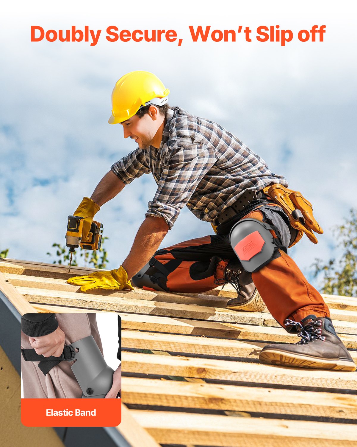 VEVOR Rodilleras para Trabajo Rodilleras de Construcción Extra Gruesas con Almohadilla de Espuma Protección y Comodidad Profesionales Rodilleras para Jardinería Rodilleras para Pisos, Gris y Naranja