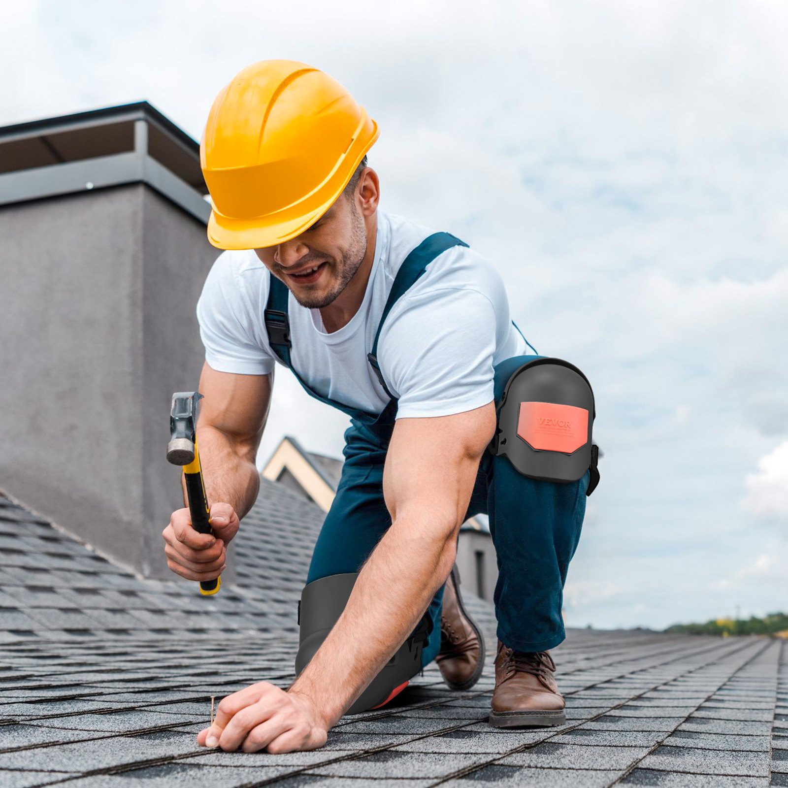 VEVOR Rodilleras para Trabajo Rodilleras de Construcción Extra Gruesas con Almohadilla de Espuma Protección y Comodidad Profesionales Rodilleras para Jardinería Rodilleras para Pisos, Negro y Naranja