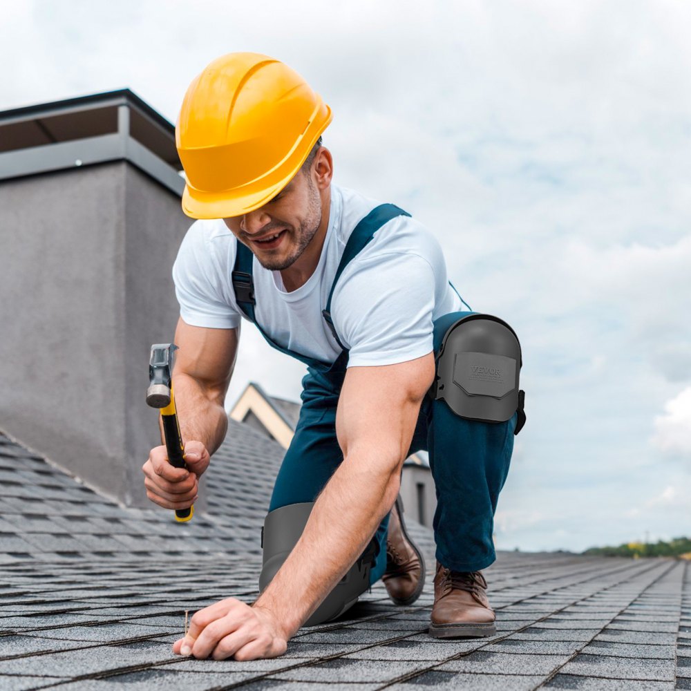 VEVOR Rodilleras para Trabajo Rodilleras de Construcción Extra Gruesas con Almohadilla de Espuma Protección y Comodidad Profesionales para Techado, Jardinería, Suelos, Limpieza, Negro