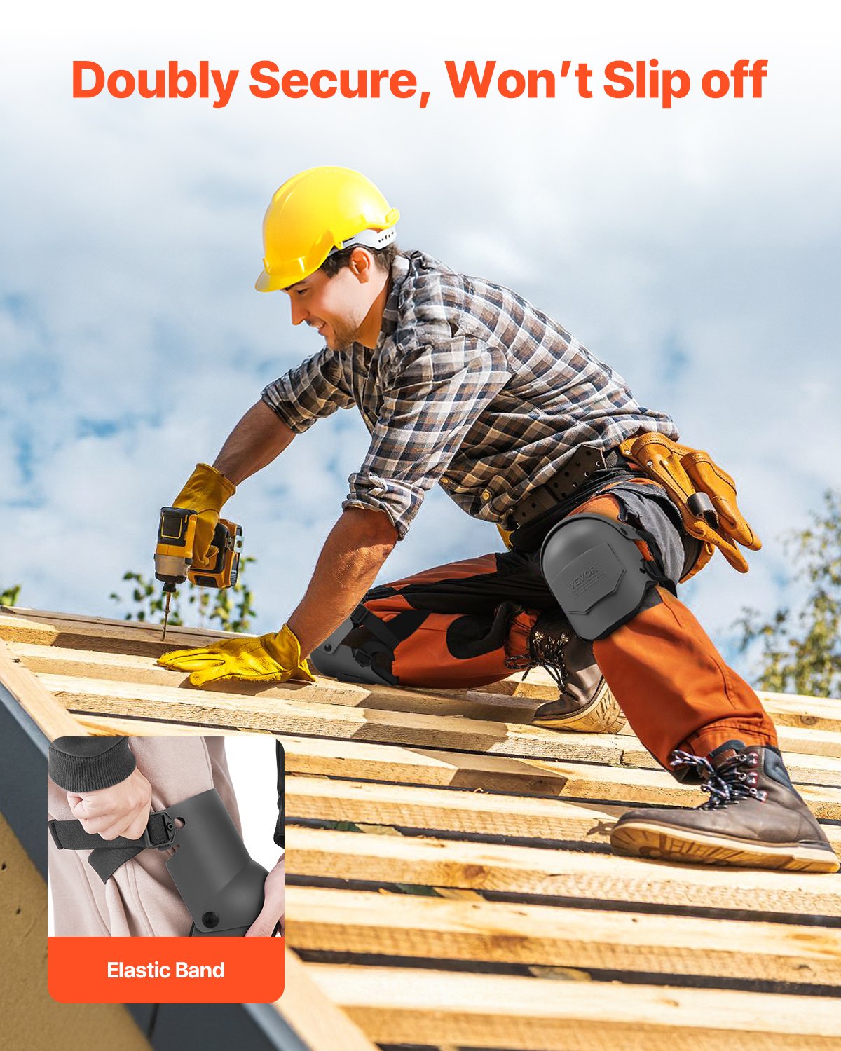 VEVOR Rodilleras para Trabajo Rodilleras de Construcción Extra Gruesas con Almohadilla de Espuma Protección y Comodidad Profesionales para Techado, Jardinería, Suelos, Limpieza, Negro