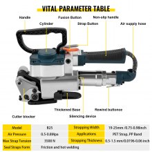 VEVOR Máquina Portátil de Embalaje de Paquetes Ancho de Flejado 19-25mm, Herramienta Neumática de Flejado para PP y PET Espesor de Flejado 0,5-1,5mm Máquina Neumática de Flejado Tensión Máxima 3500N