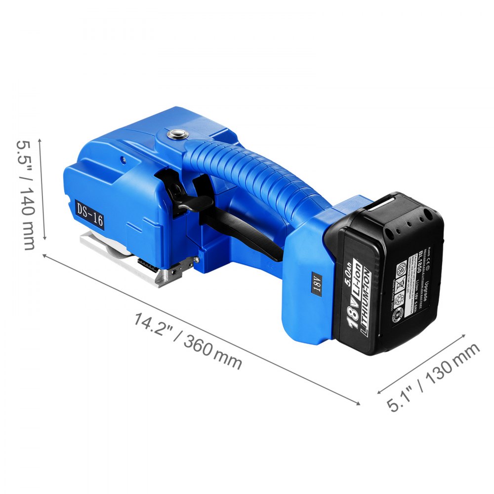 VEVOR Herramientas Neumáticas de Flejado Ancho de Correa 11-16mm, Flejadora Automática Espesor de Correa 0,5-1,5mm, Zunchadora de Empaquetado Correa PP/PET, Flejadora de Correas Batería 60-2800N 220V