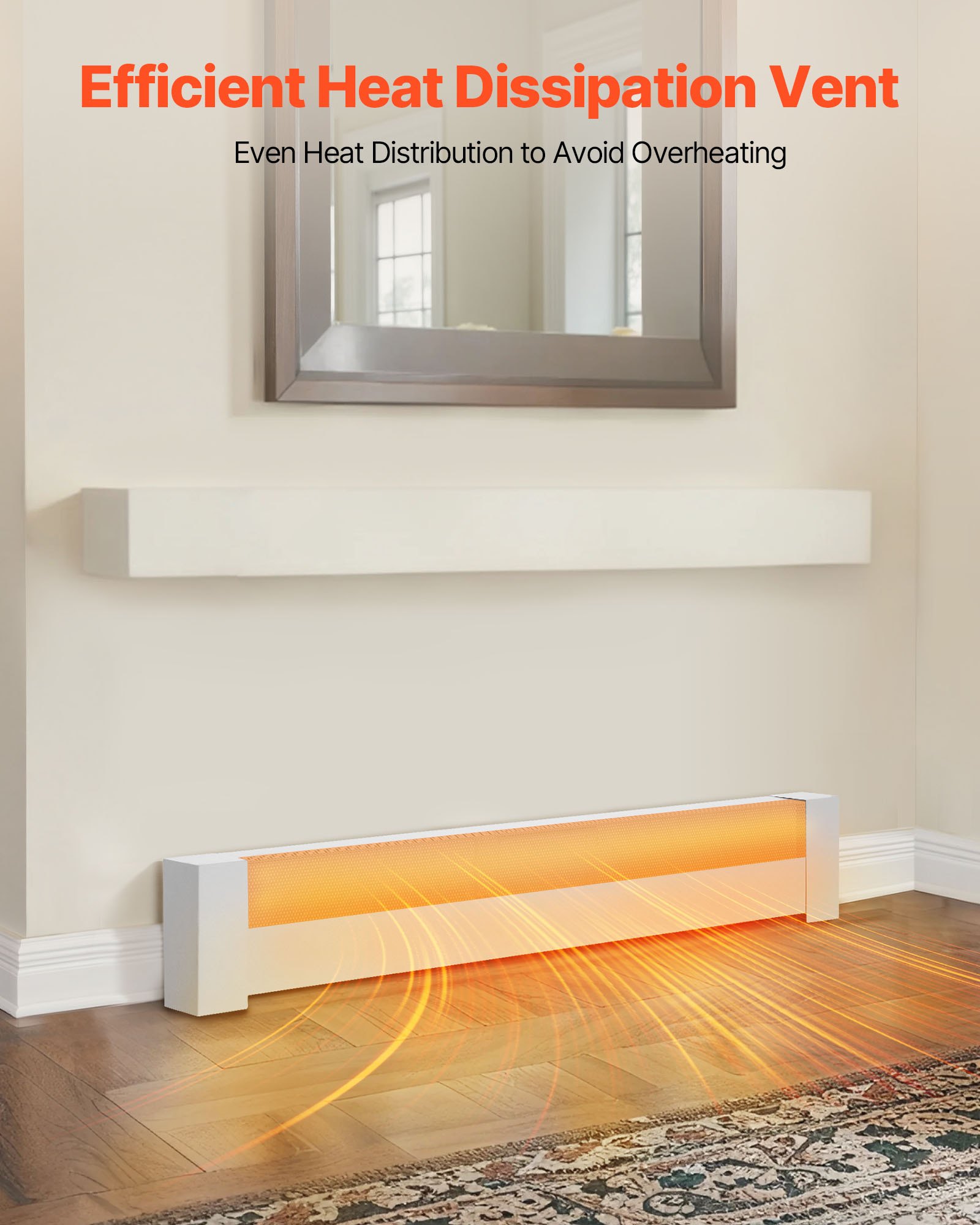 VEVOR Cubierta Frontal Estándar para Zócalo de Radiadores Eléctricos, Serie Básica, 1221 x 80 x 193 mm, Cubierta de Repuesto de Acero Resistente, Agujero Medio Abierto, para Dormitorio, Blanco