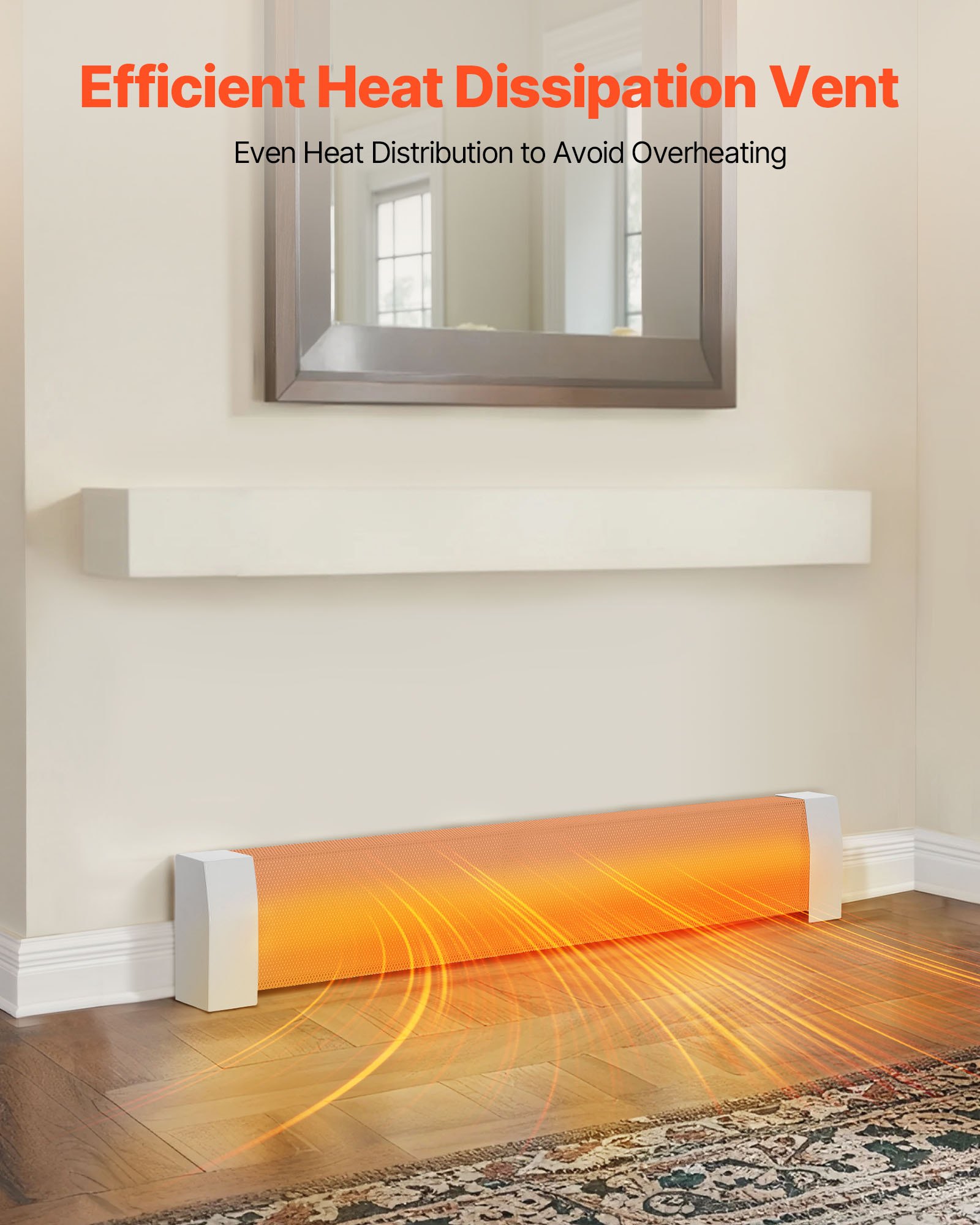 VEVOR Cubierta Frontal Estándar de Radiadores Eléctricos a Zócalo, Serie Premium, 1222 x 81 x 193 mm, Cubierta de Repuesto Acero Resistente, Agujero Completamente Abierto, a Dormitorio, Blanco