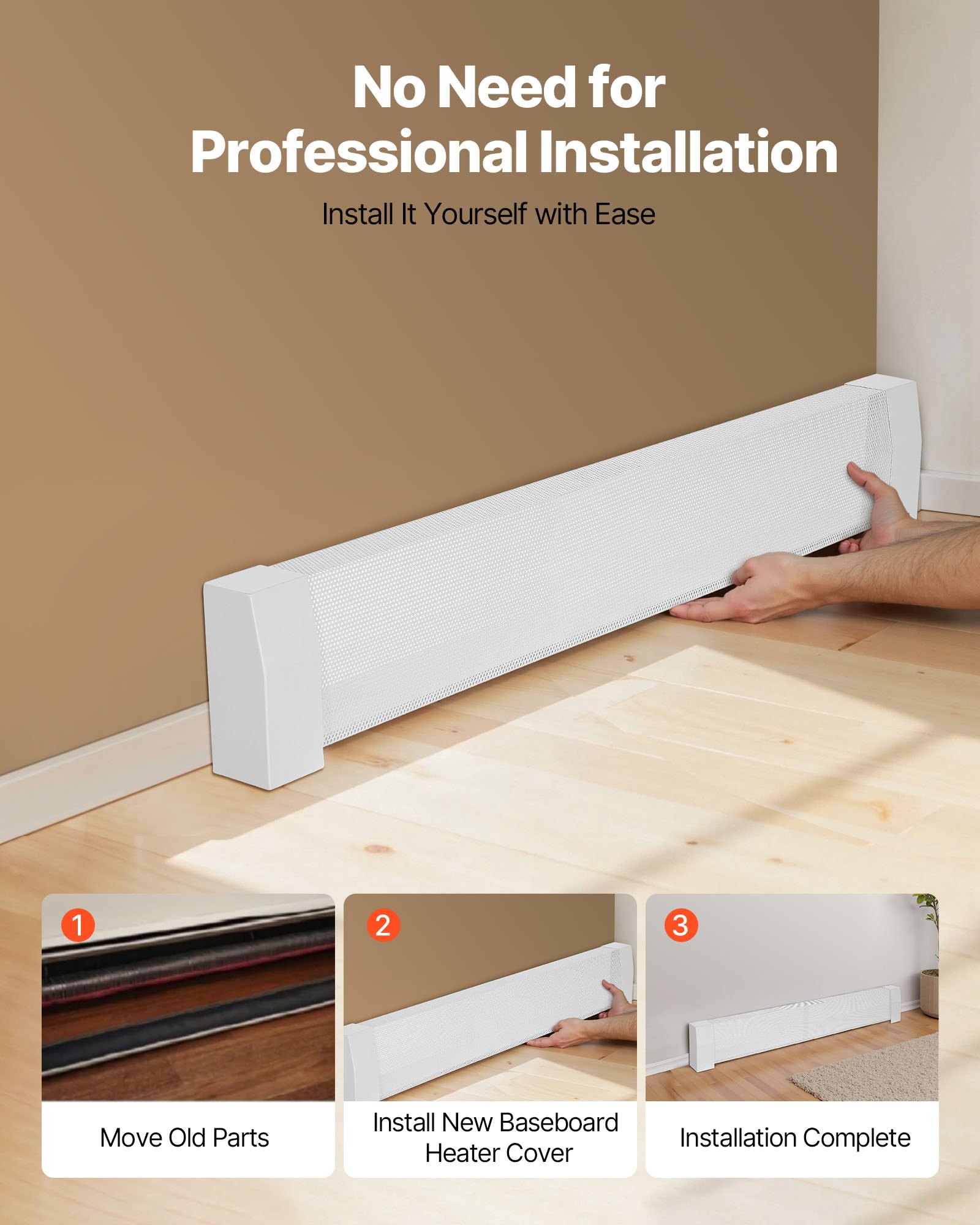 VEVOR Cubierta Frontal Estándar de Radiadores Eléctricos a Zócalo, Serie Premium, 1222 x 81 x 193 mm, Cubierta de Repuesto Acero Resistente, Agujero Completamente Abierto, a Dormitorio, Blanco