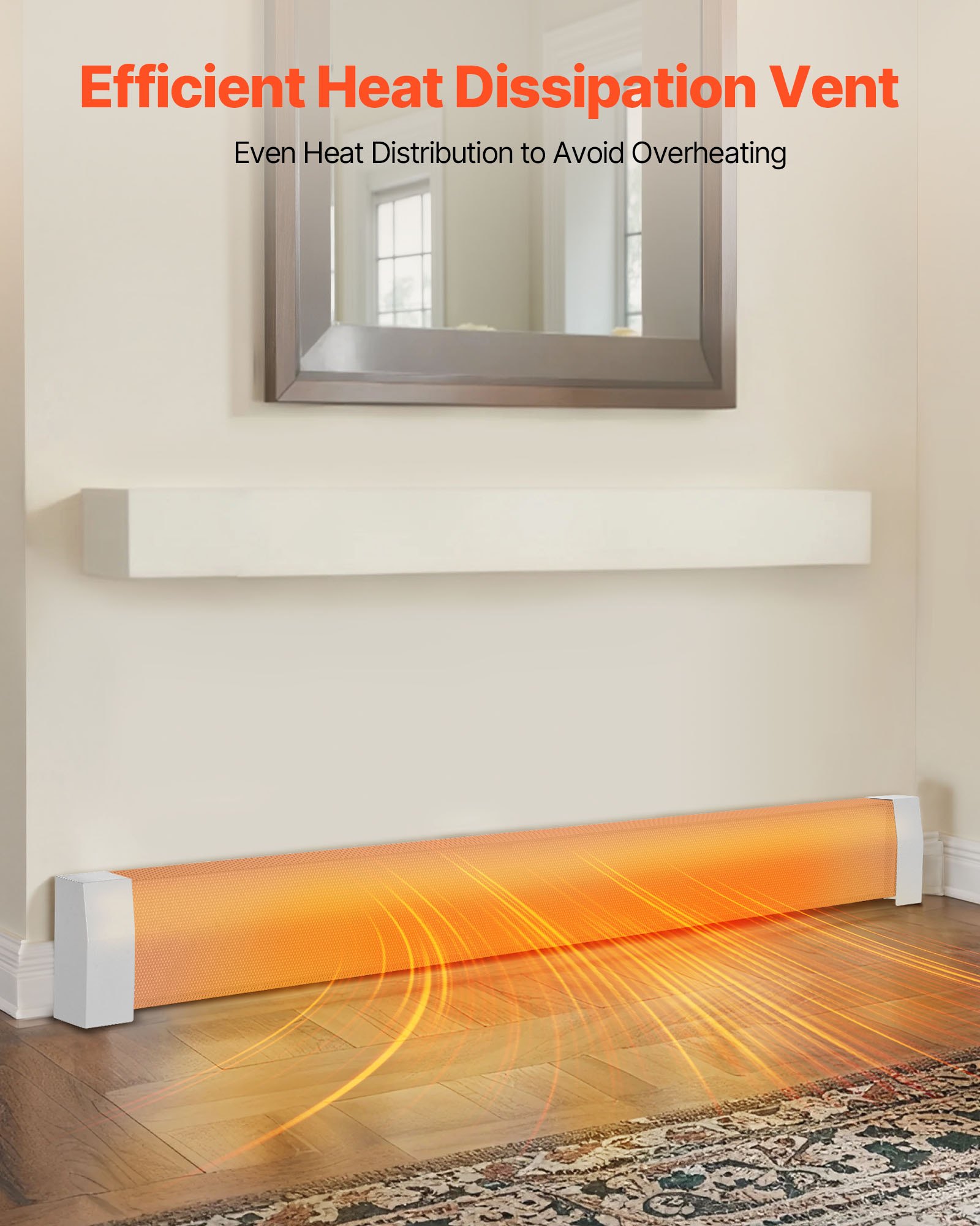 VEVOR Cubierta Frontal Estándar de Radiadores Eléctricos a Zócalo, Serie Premium, 1832 x 81 x 193 mm, Cubierta de Repuesto de Acero Resistente, Dormitorio, Blanco, Agujero Completamente Abierto