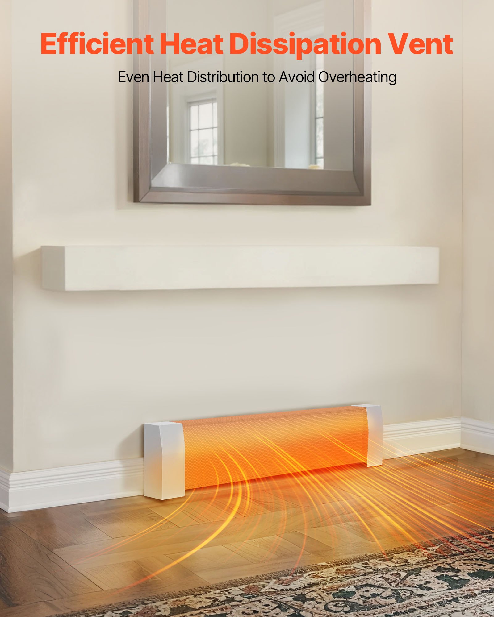 VEVOR Cubierta para Calefactor de Zócalo, Serie Premium, Estándar, 91 cm, Ventilación y Calefacción Eficientes, Funda de Repuesto de Acero para Dormitorio, Blanco, Agujero Completamente Abierto