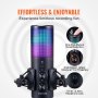 VEVOR Micrófono USB 192 kHz/24 bits Micrófono de Condensador con Brazo Articulado, Filtro Antipop, Soporte Antivibración, 11 Efectos de Iluminación RGB, Botón de Silencio, Conector para Auriculares