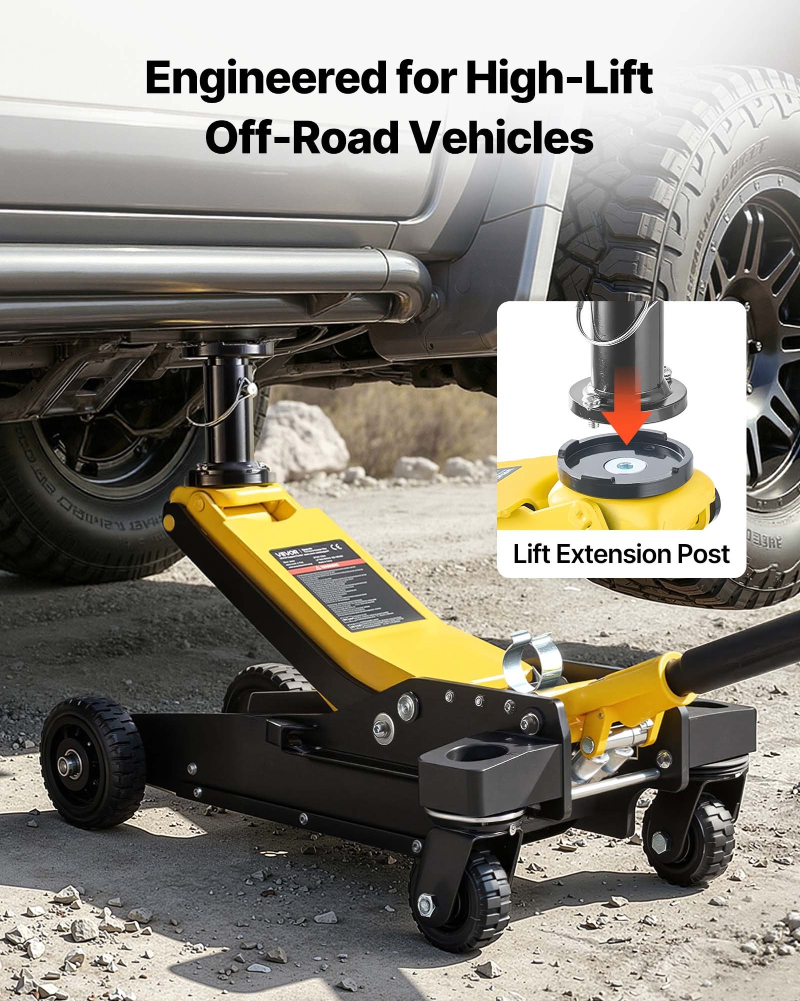 VEVOR Gato de Perfil Bajo Capacidad de 3 t, Gato Hidráulico con Bomba de Elevación Rápida de Pistón Doble y Poste de Extensión, Rango de Elevación 150 a 590 mm, para SUV, Automóviles, Vehículos