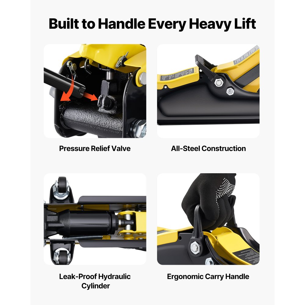 VEVOR Gato de Perfil Bajo Capacidad de 2,5 t, Gato Hidráulico de Acero con Bomba de Elevación Rápida de Un Solo Pistón y Asiento Elevado, Rango de Elevación 85-320 mm, para Automóviles, Vehículos
