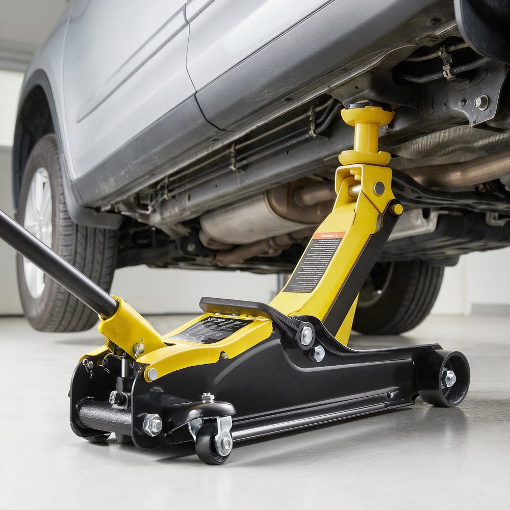 VEVOR Gato de Perfil Bajo Capacidad de 2,5 t, Gato Hidráulico de Acero con Bomba de Elevación Rápida de Un Solo Pistón y Asiento Elevado, Rango de Elevación 85-320 mm, para Automóviles, Vehículos