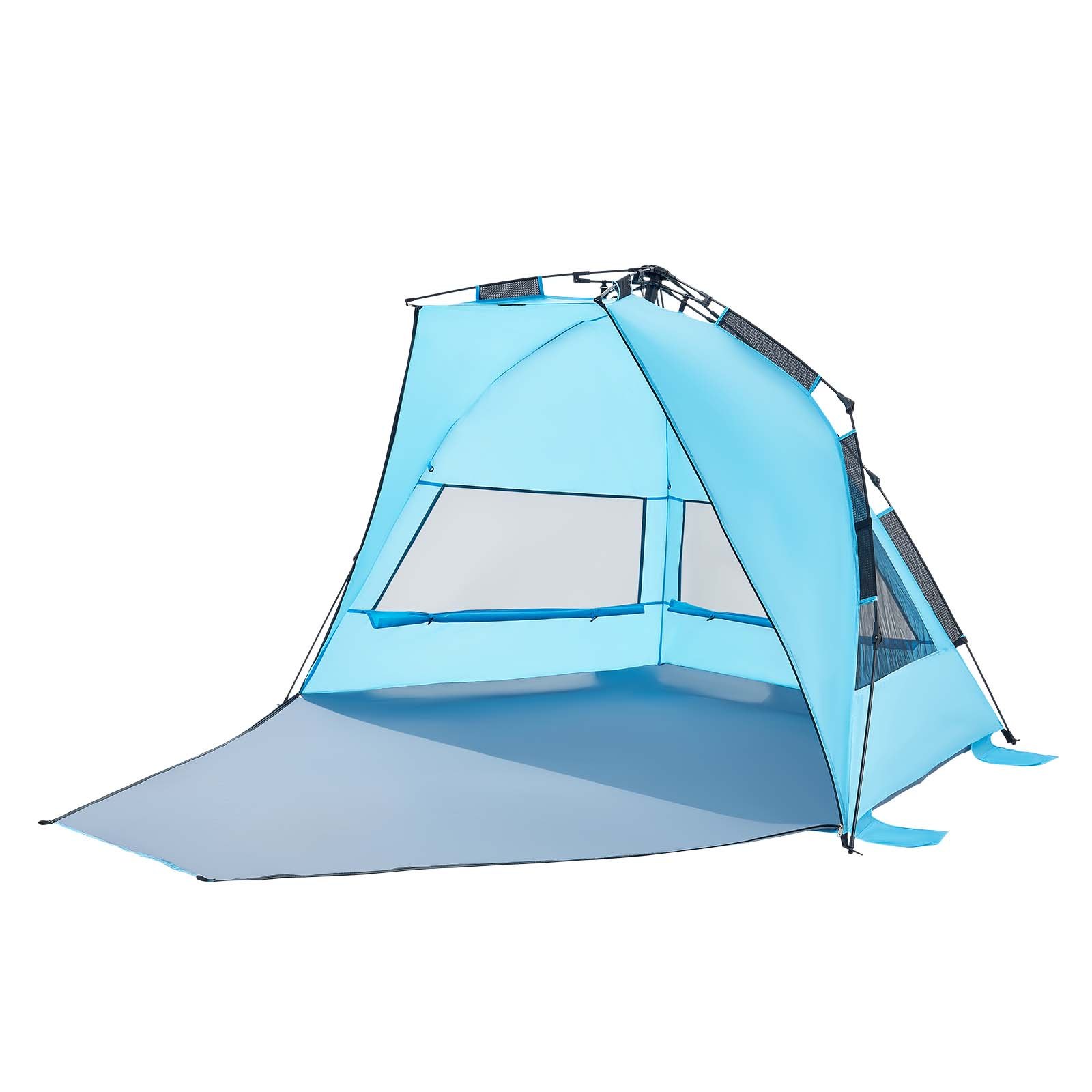 VEVOR Tienda de Playa para 4 Personas 250 x 130 x 145 cm, Carpa de Refugio de Sol Protección UPF 50+, Carpa Portátil de Playa con Bolsa de Transporte y Bolsillos para Arena, para Picnics, Azul