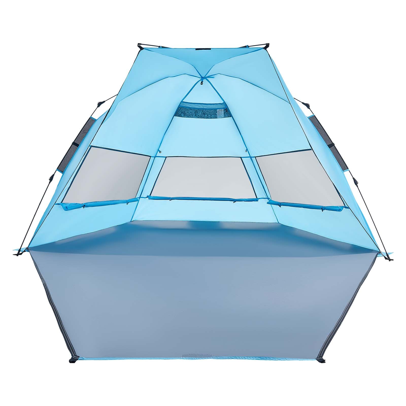 VEVOR Tienda de Playa para 4 Personas 250 x 130 x 145 cm, Carpa de Refugio de Sol Protección UPF 50+, Carpa Portátil de Playa con Bolsa de Transporte y Bolsillos para Arena, para Picnics, Azul