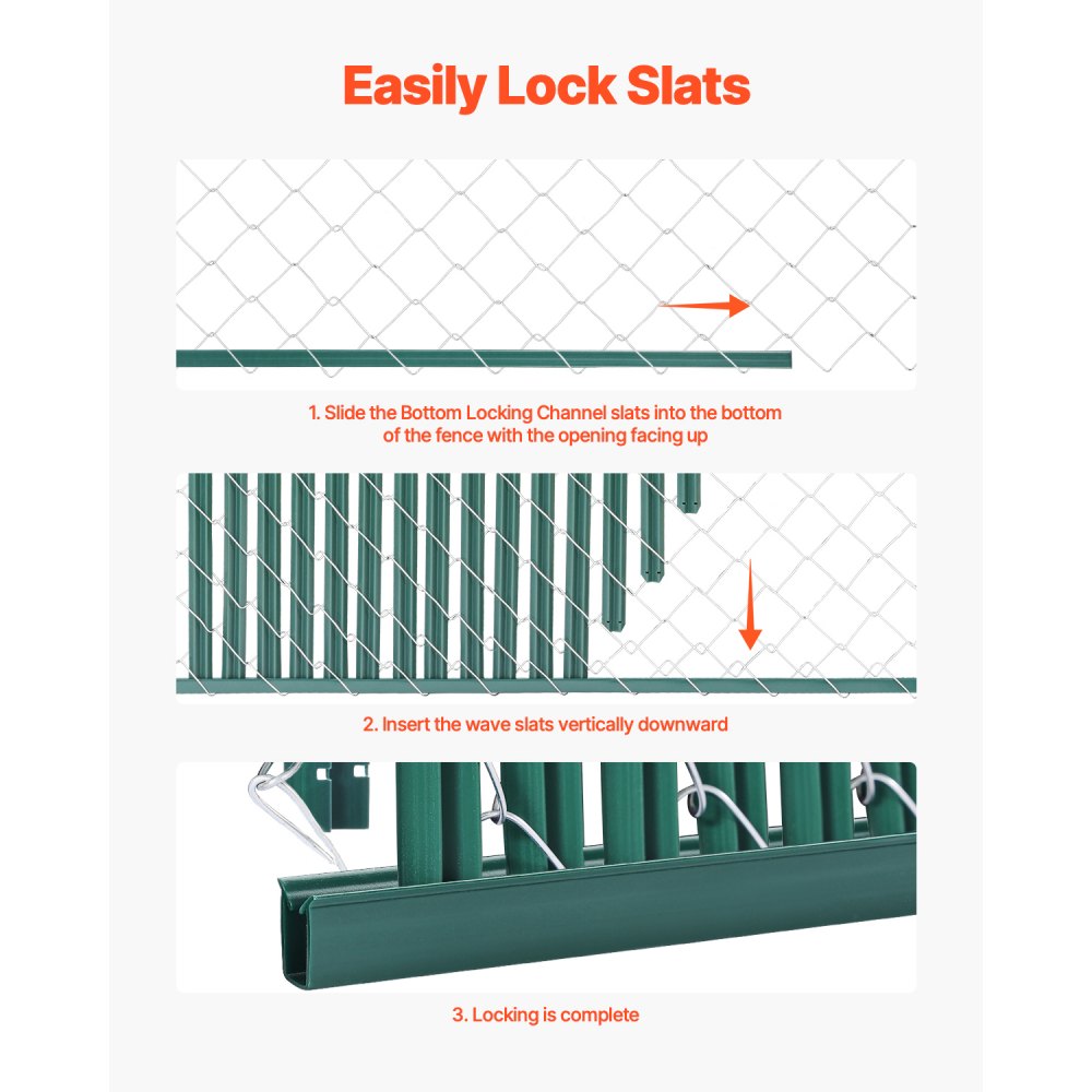 VEVOR privacy screen slats 1130 mm, single-walled vertical slats with ground locking mechanism for chain link fences, high-density HDPE chain link slats, ideal for garden, farm, sports field (green)