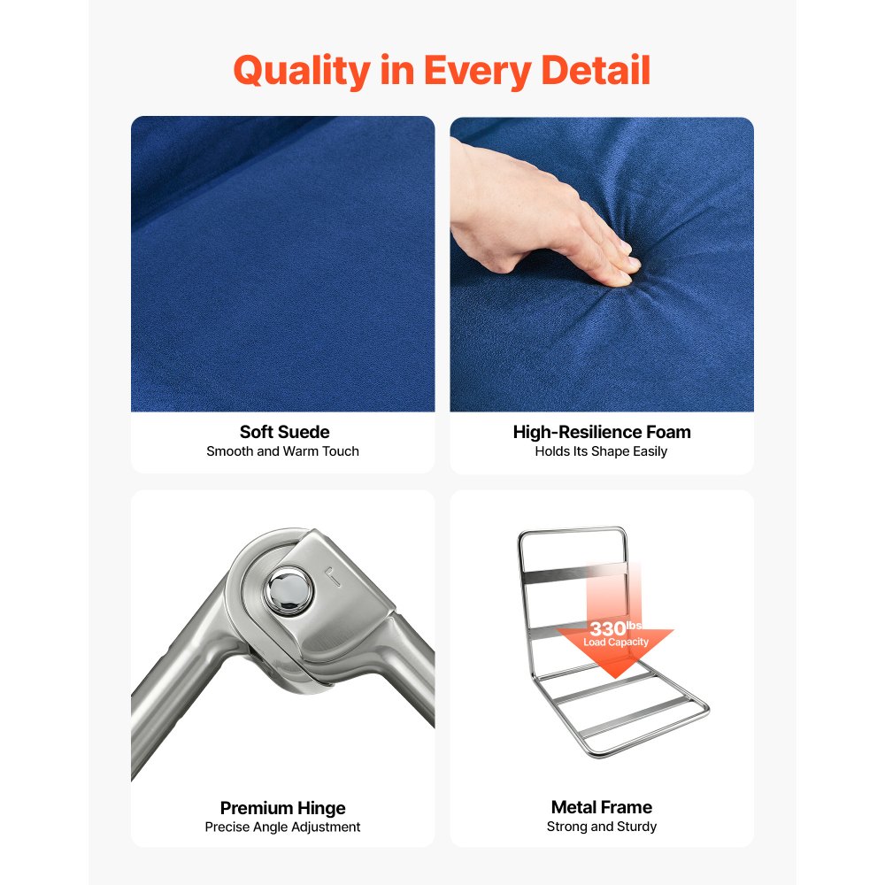 VEVOR Silla de Suelo Plegable, Silla Relax con Respaldo Ajustable en 6 Posiciones, Ligero y Portátil, Acolchado de Espuma Reciclada, Marco Metálico y Tapizado de Gamuza, para Lectura Meditación Yoga