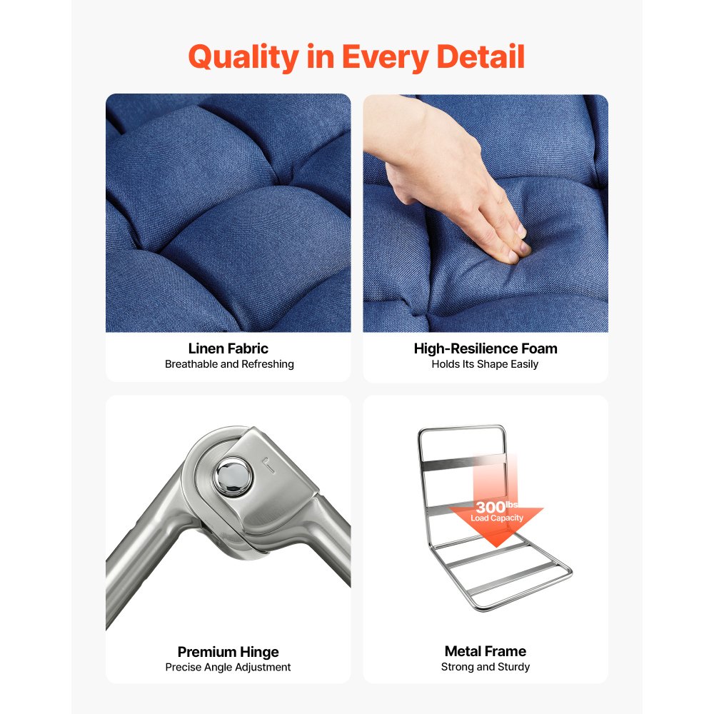VEVOR Sillón de Suelo Relax, Sillón Reclinable con Respaldo y Reposabrazos, Ajustable en 5 Posiciones, Cojín de Soporte, Marco de Metal Tapizado de Lino, para Descanso Lectura Relajar, Azul Oscuro