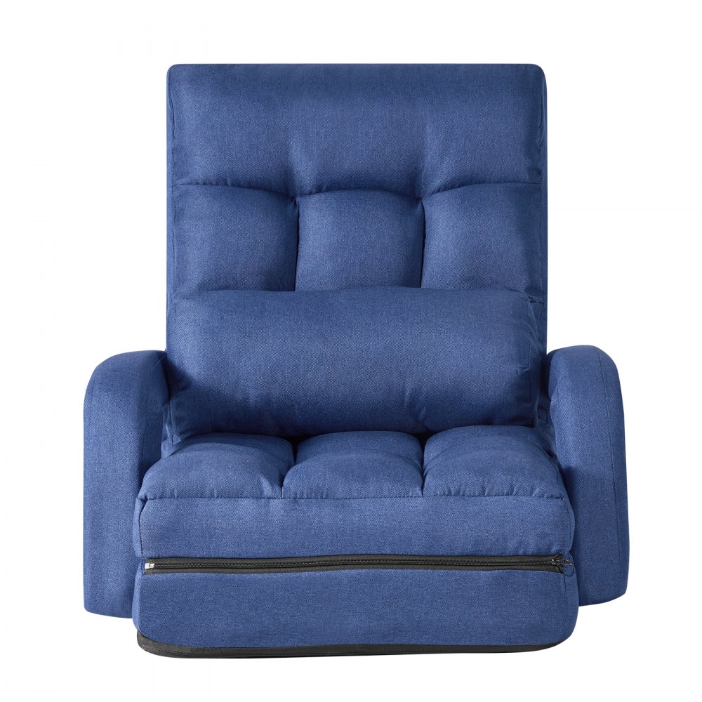 VEVOR Sillón de Suelo Relax, Sillón Reclinable con Respaldo y Reposabrazos, Ajustable en 5 Posiciones, Cojín de Soporte, Marco de Metal Tapizado de Lino, para Descanso Lectura Relajar, Azul Oscuro