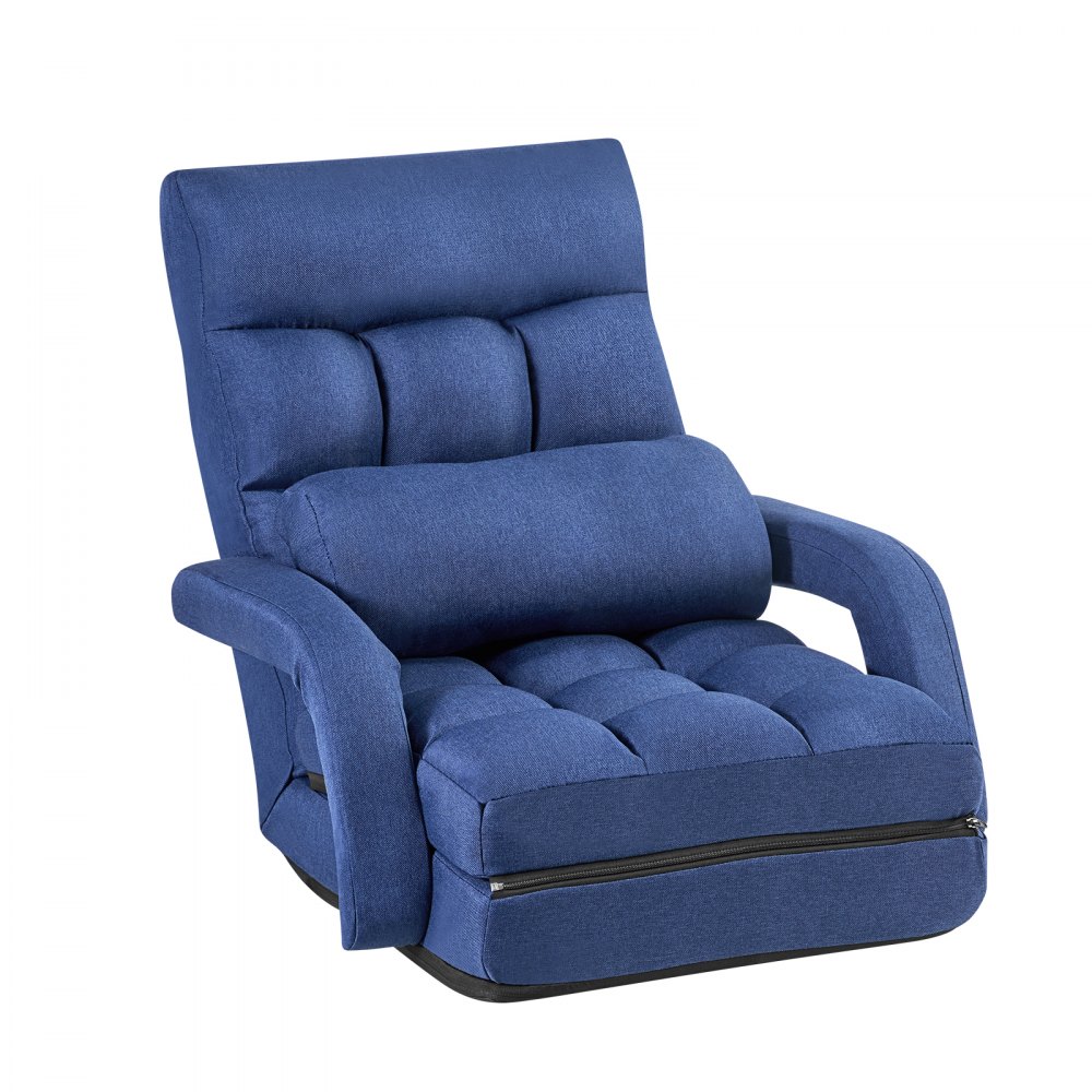 VEVOR Sillón de Suelo Relax, Sillón Reclinable con Respaldo y Reposabrazos, Ajustable en 5 Posiciones, Cojín de Soporte, Marco de Metal Tapizado de Lino, para Descanso Lectura Relajar, Azul Oscuro
