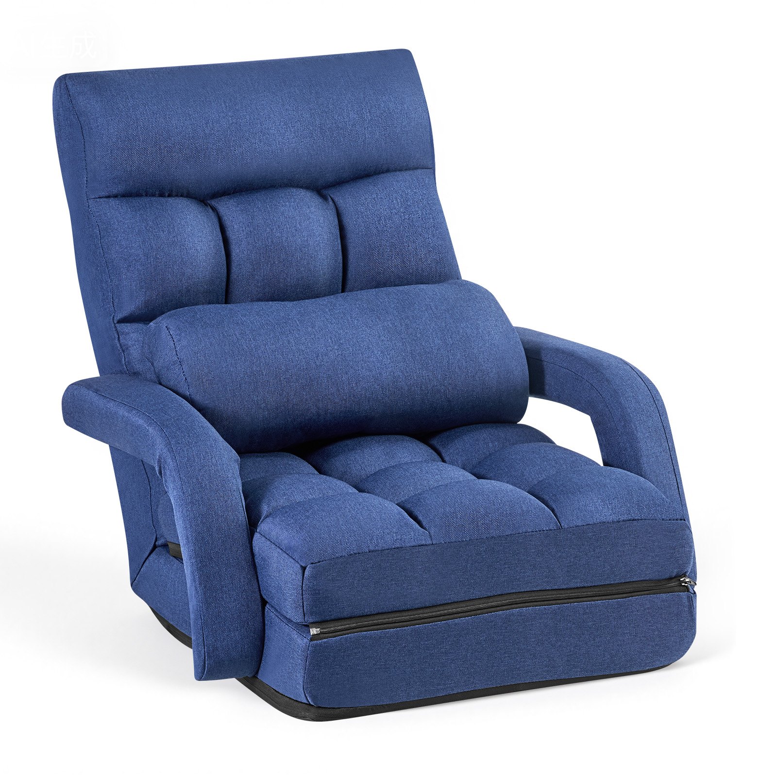 VEVOR Sillón de Suelo Relax, Sillón Reclinable con Respaldo y Reposabrazos, Ajustable en 5 Posiciones, Cojín de Soporte, Marco de Metal Tapizado de Lino, para Descanso Lectura Relajar, Azul Oscuro