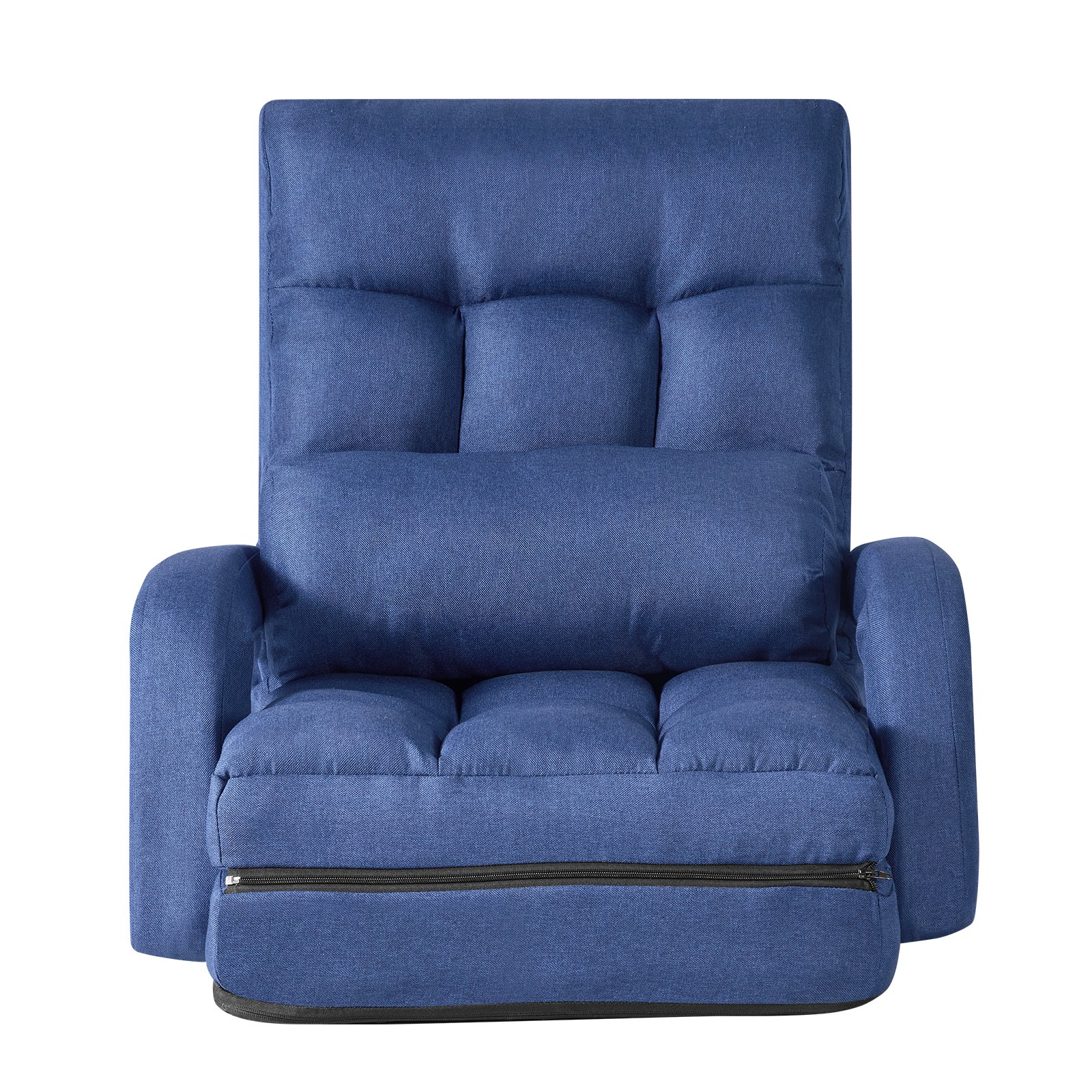 VEVOR Sillón de Suelo Relax, Sillón Reclinable con Respaldo y Reposabrazos, Ajustable en 5 Posiciones, Cojín de Soporte, Marco de Metal Tapizado de Lino, para Descanso Lectura Relajar, Azul Oscuro