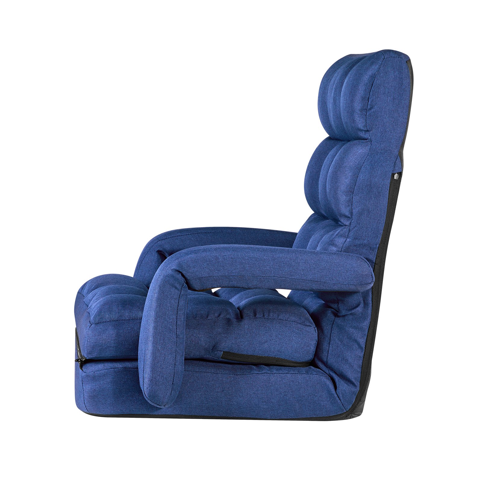 VEVOR Sillón de Suelo Relax, Sillón Reclinable con Respaldo y Reposabrazos, Ajustable en 5 Posiciones, Cojín de Soporte, Marco de Metal Tapizado de Lino, para Descanso Lectura Relajar, Azul Oscuro