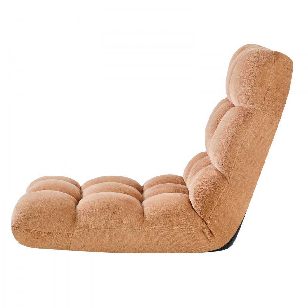 VEVOR Sillón de Suelo Relax, Sillón Reclinable con Respaldo Ajustable en 14 Posiciones, Acolchado de Espuma y Tapizado de Forro Polar Coral, para Lectura Descanso Sala de Estar Dormitorio, Marrón