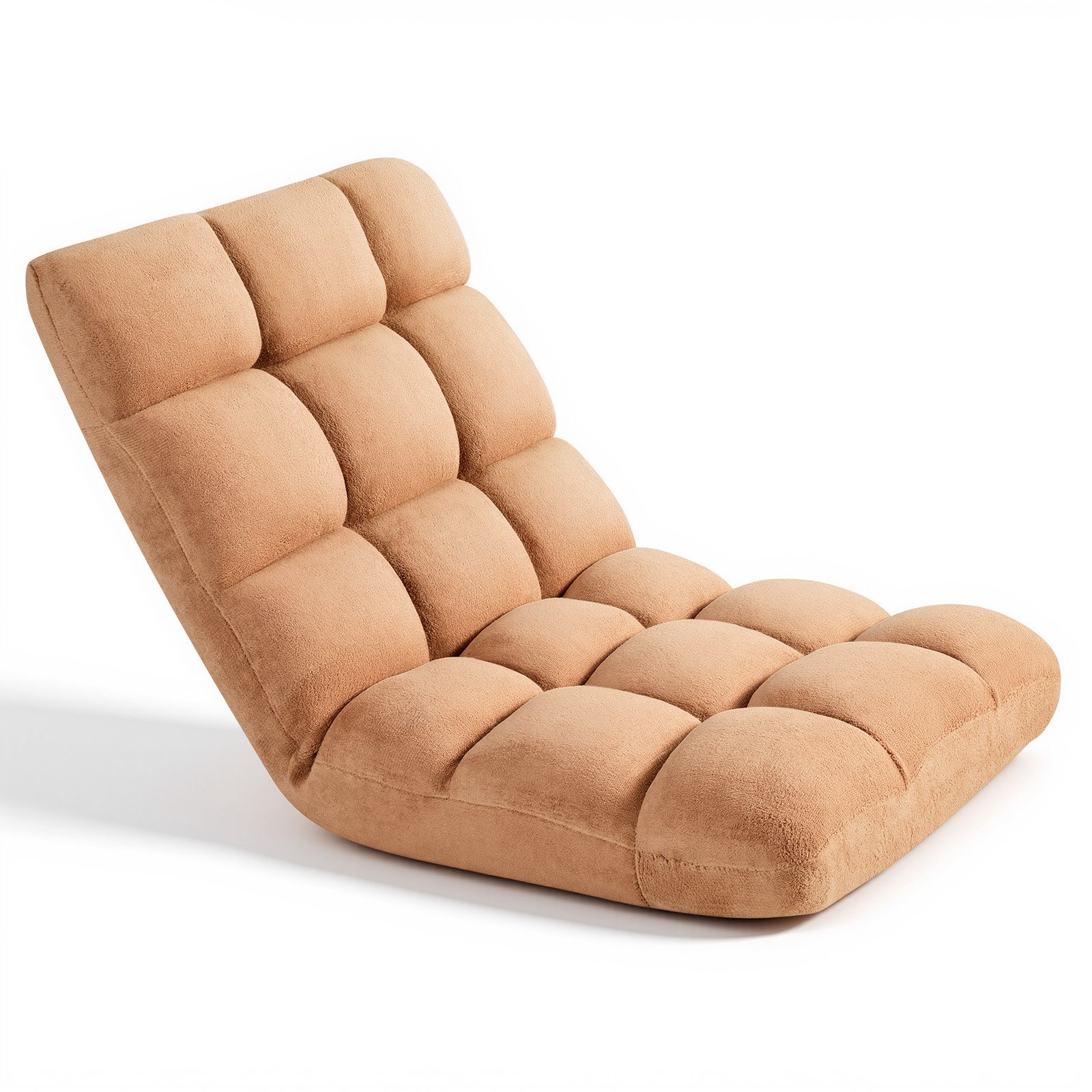 VEVOR Sillón de Suelo Relax, Sillón Reclinable con Respaldo Ajustable en 14 Posiciones, Acolchado de Espuma y Tapizado de Forro Polar Coral, para Lectura Descanso Sala de Estar Dormitorio, Marrón