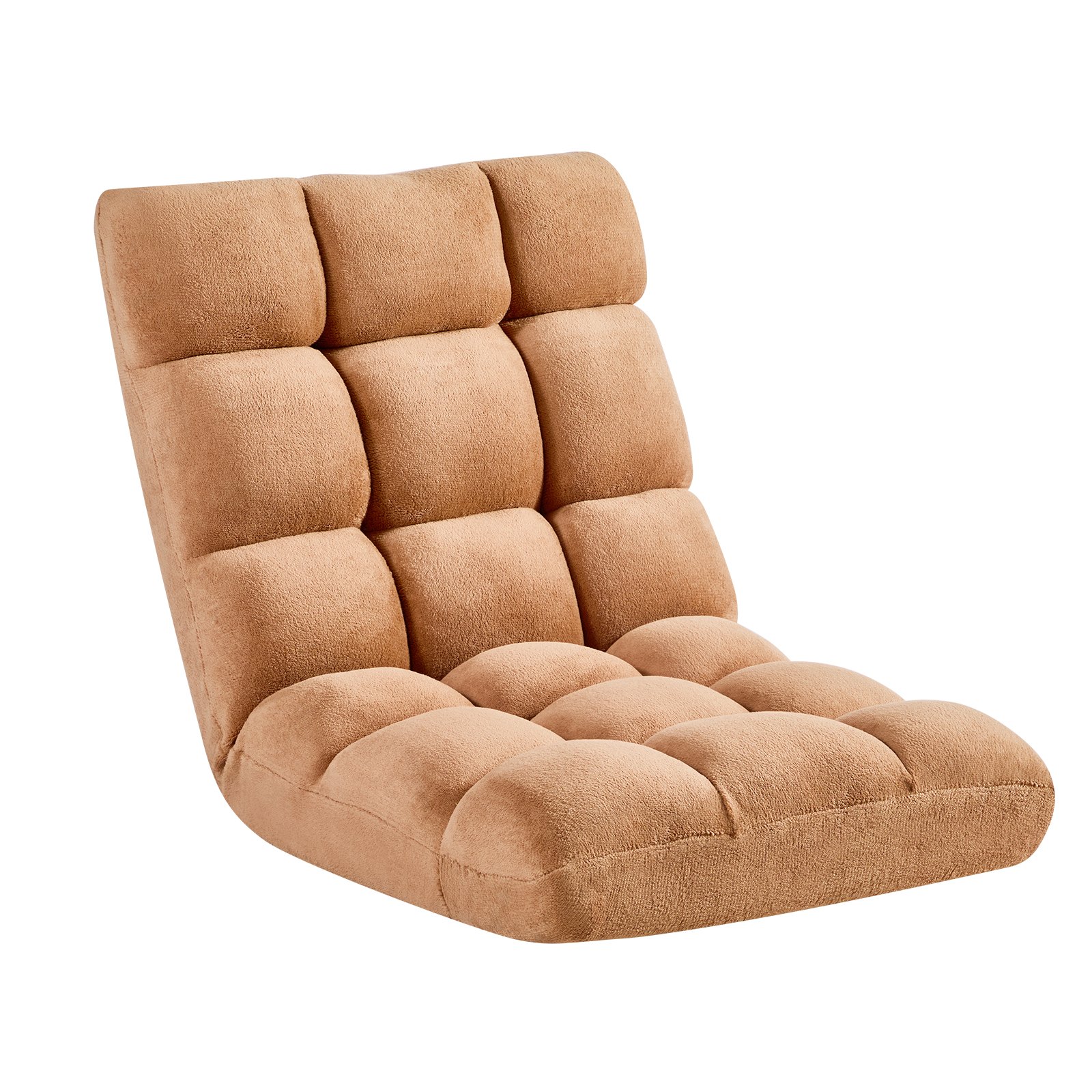 VEVOR Sillón de Suelo Relax, Sillón Reclinable con Respaldo Ajustable en 14 Posiciones, Acolchado de Espuma y Tapizado de Forro Polar Coral, para Lectura Descanso Sala de Estar Dormitorio, Marrón