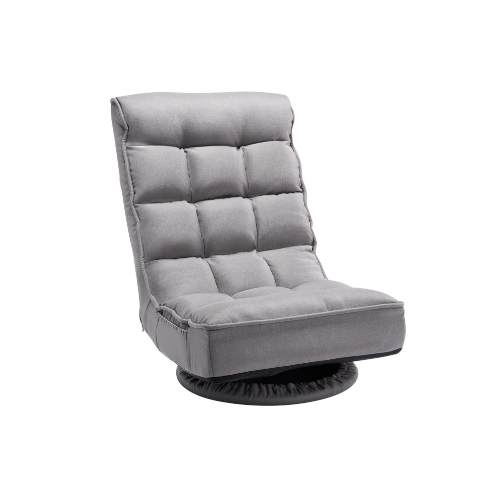 VEVOR Silla Giratoria de Piso 558 x 550 x 770 mm, Silla Giratoria de 360° con Respaldo Plegable de 4 Posiciones Ajustables y Soporte Lumbar, Sofá Reclinable Plegable para Ver TV, Leer y Jugar, Gris