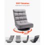 VEVOR Silla Giratoria de Piso 558 x 550 x 770 mm, Silla Giratoria de 360° con Respaldo Plegable de 4 Posiciones Ajustables y Soporte Lumbar, Sofá Reclinable Plegable para Ver TV, Leer y Jugar, Gris