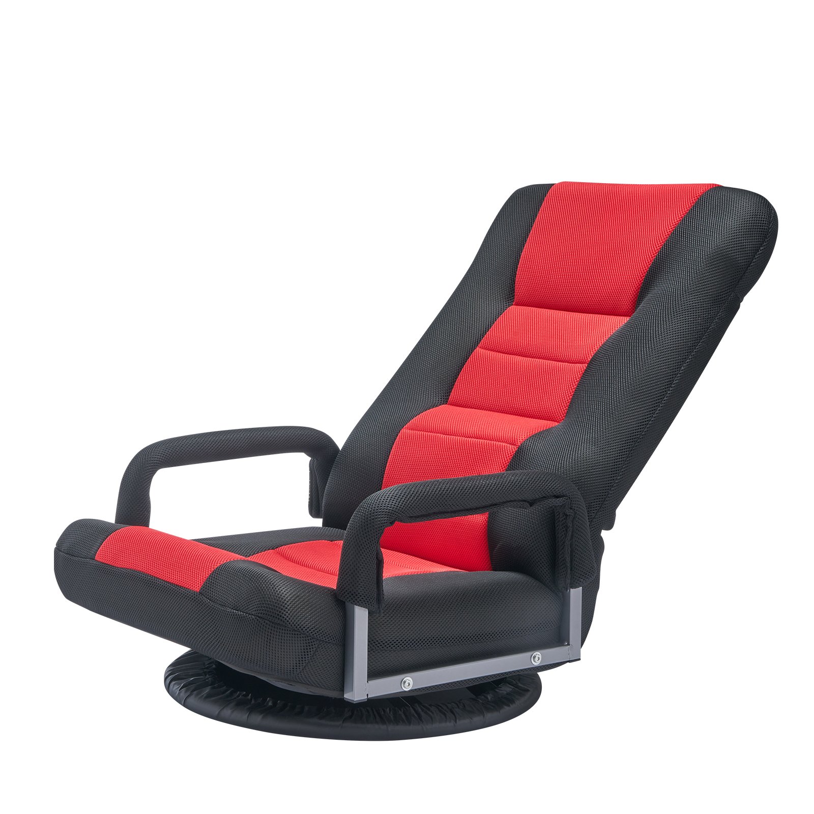 VEVOR Silla Giratoria para Juegos con Reposabrazos 540 x 660 x 760 mm, Silla Giratoria de 360° con Respaldo Plegable de 6 Posiciones Ajustables y Soporte Lumbar, Sofá Reclinable Plegable, Rojo y Negro