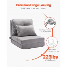 VEVOR Sillón de Piso Convertible Abatible con 5 Posiciones para Dormitorio Gris