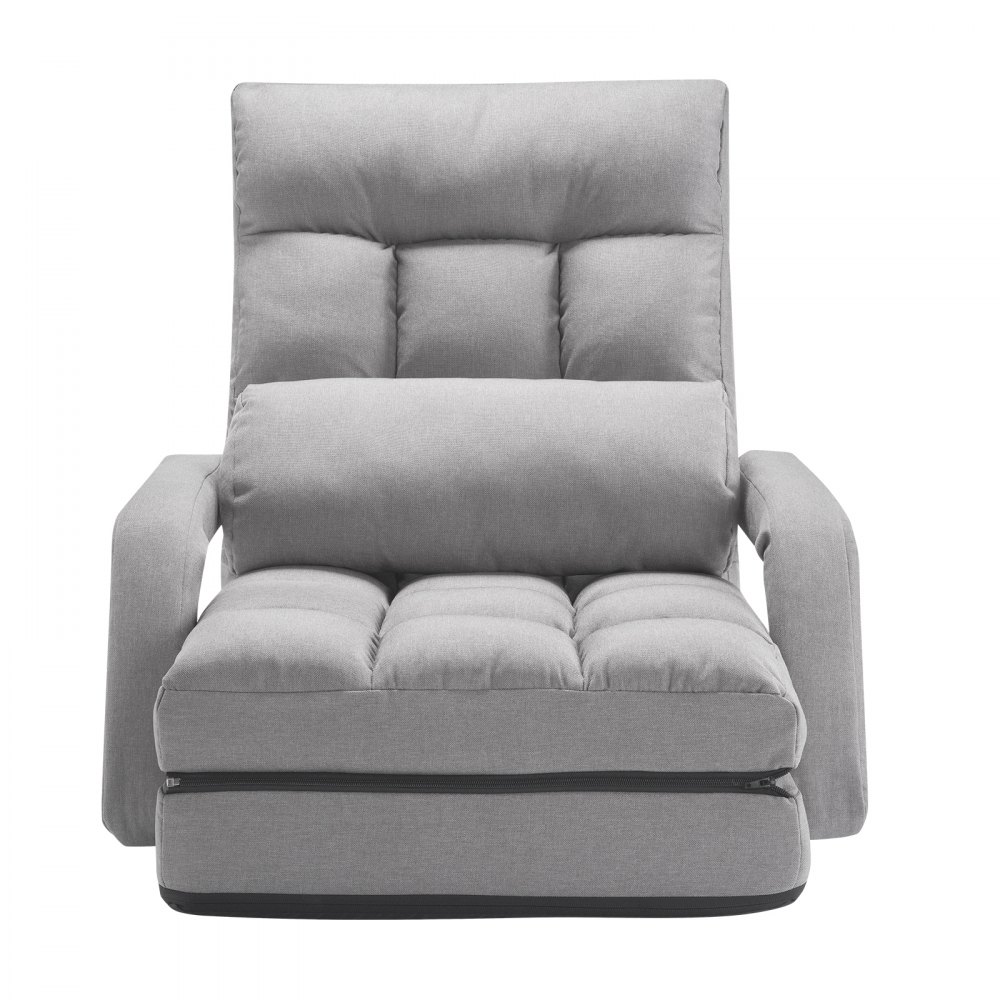 VEVOR Silla de Suelo, Sillón de Suelo con 5 Posiciones Ajustables y Respaldo, Sillón Plegable con Reposabrazos para Adultos, Sofá Cama con Cojín de Respaldo para Sala de Estar y Dormitorio, Gris