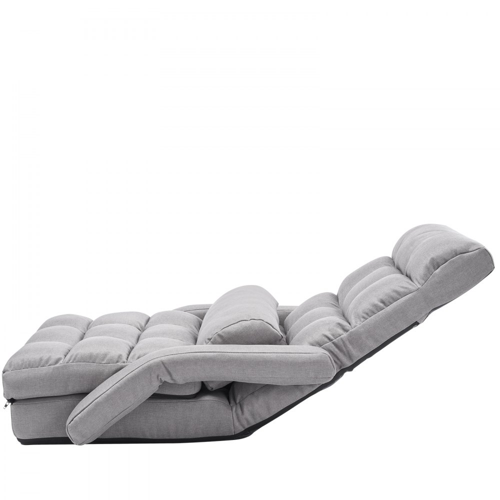 VEVOR Silla de Suelo, Sillón de Suelo con 5 Posiciones Ajustables y Respaldo, Sillón Plegable con Reposabrazos para Adultos, Sofá Cama con Cojín de Respaldo para Sala de Estar y Dormitorio, Gris
