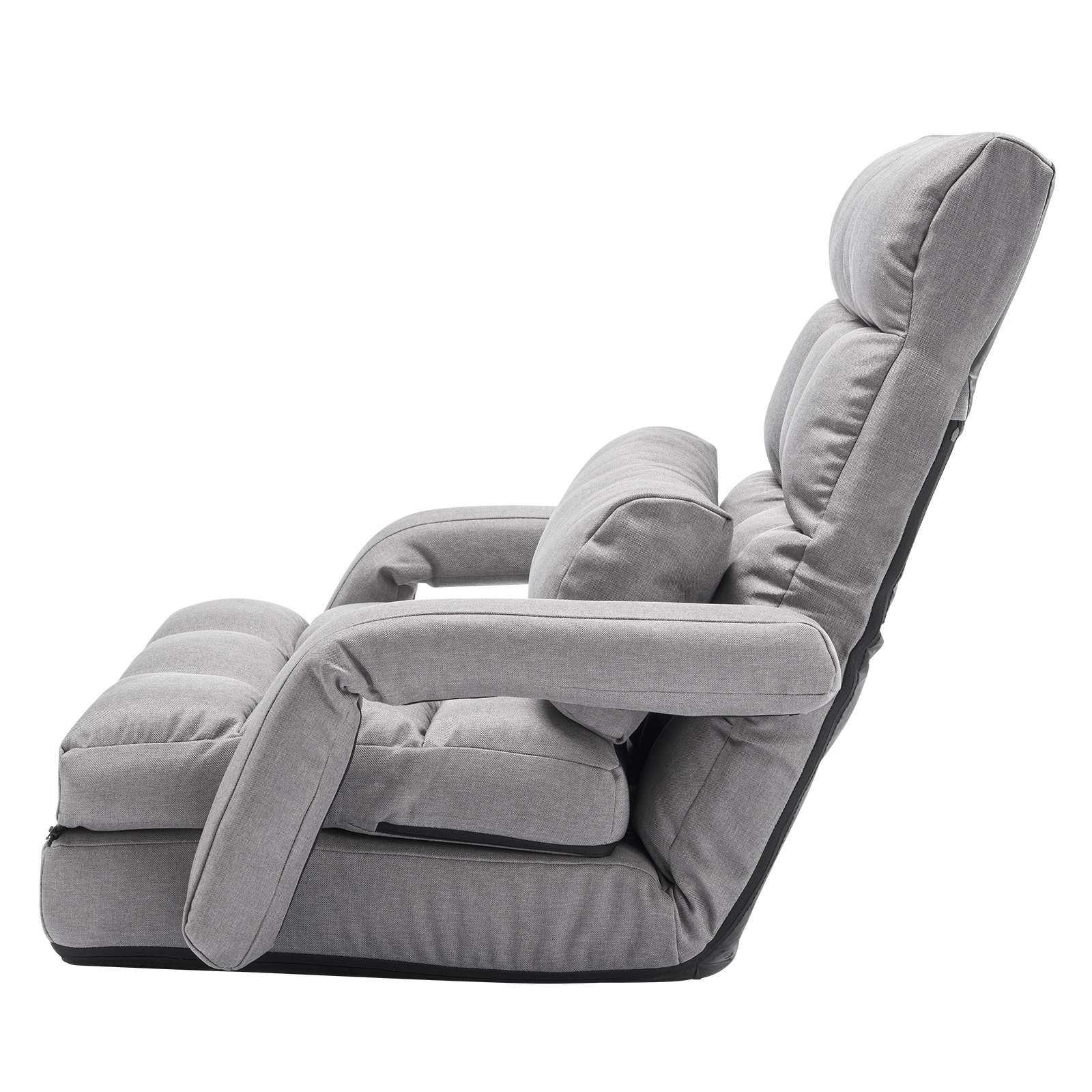 VEVOR Silla de Suelo, Sillón de Suelo con 5 Posiciones Ajustables y Respaldo, Sillón Plegable con Reposabrazos para Adultos, Sofá Cama con Cojín de Respaldo para Sala de Estar y Dormitorio, Gris