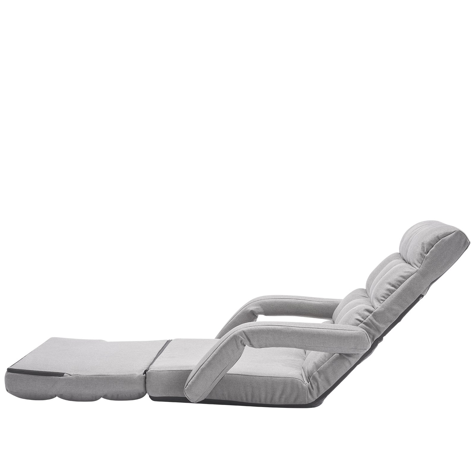 VEVOR Silla de Suelo, Sillón de Suelo con 5 Posiciones Ajustables y Respaldo, Sillón Plegable con Reposabrazos para Adultos, Sofá Cama con Cojín de Respaldo para Sala de Estar y Dormitorio, Gris