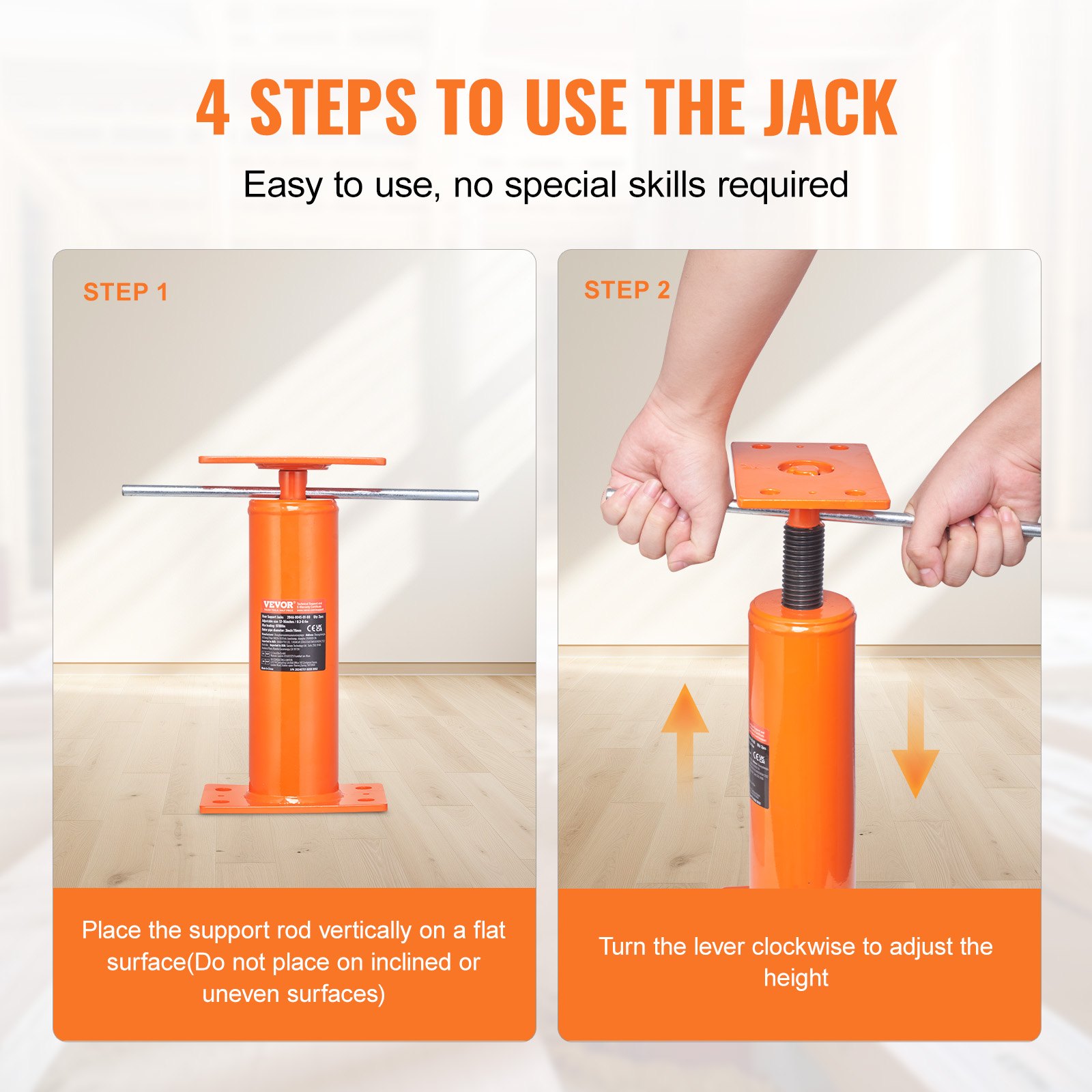 VEVOR Car Jack for Home Use, 2-Pack, Height Range from 30.5 to 40.6 cm, Maximum Load Capacity per Unit: 40.6 kg, Adjustable Support Beam, Basement Jack Post for Leveling, Telescopic Steel Jack for Temporary Support