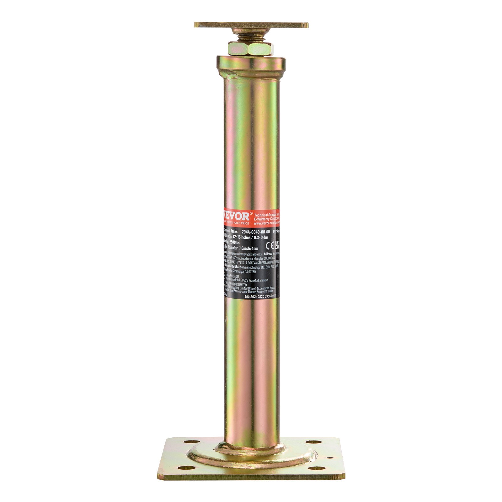 Gatos de piso para casa VEVOR, paquete de 4, rango de altura de 11,6" a 16", capacidad de carga máxima de 2200 lb por unidad, poste de gato de sótano con viga de soporte ajustable para nivelación, gato telescópico galvanizado para soporte temporal