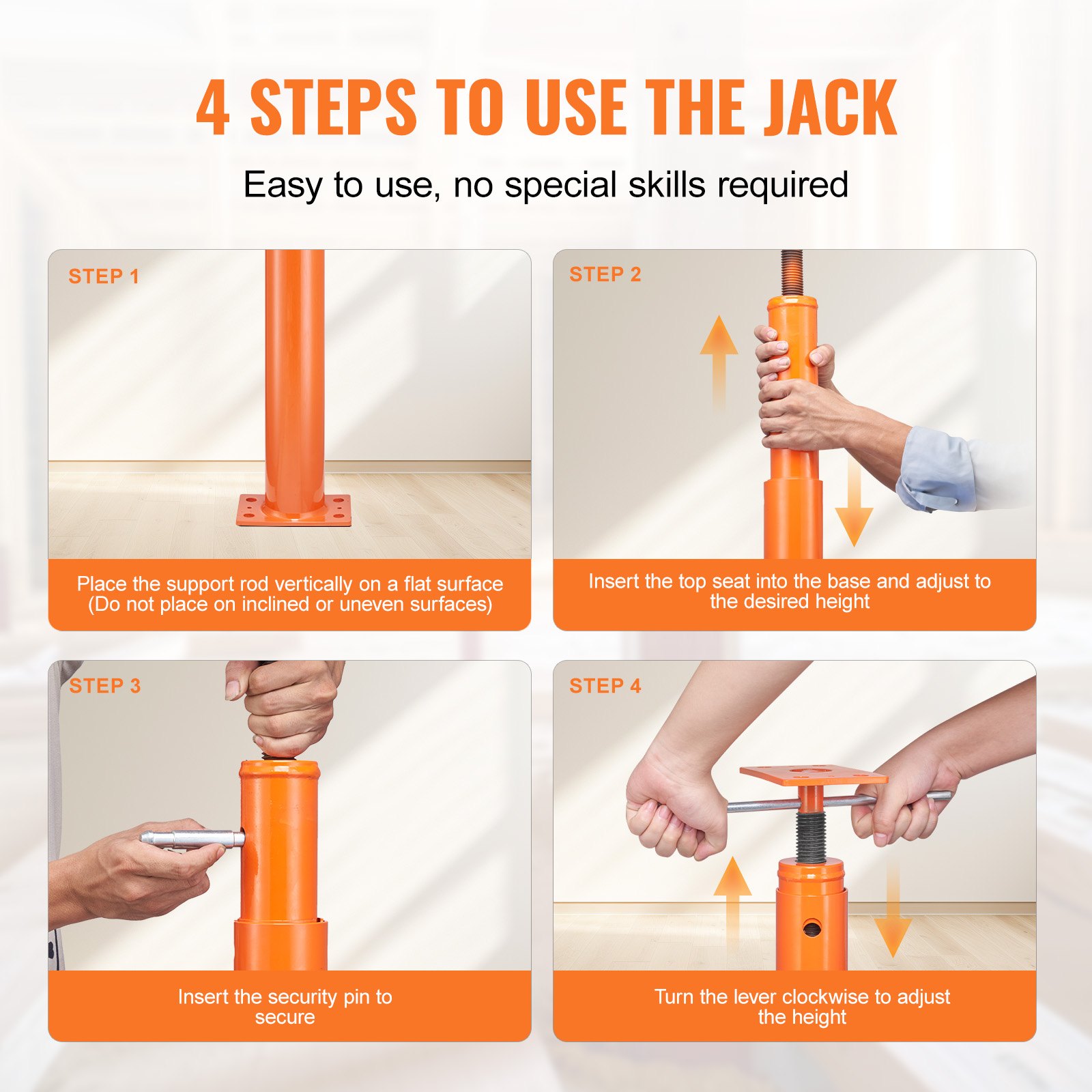 VEVOR Home Jack, Height Range 137-381 cm, Maximum Load Capacity 5000 kg, Adjustable Support Beam, Basement Jack, Leveling Post, Lifting Support, Telescopic Steel Jack for Temporary Support