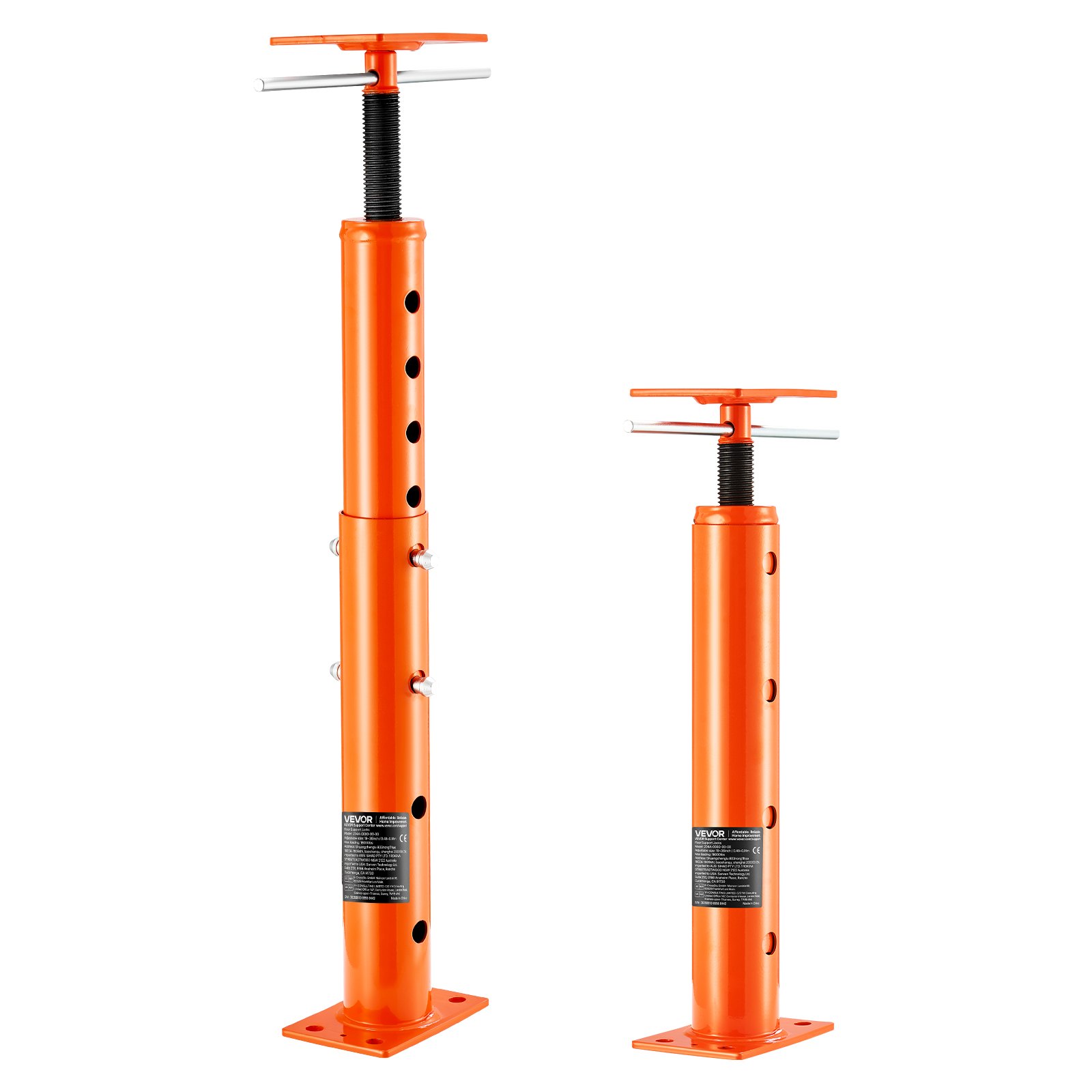 Gato de piso para casa VEVOR, rango de altura de 19" a 36", capacidad de carga máxima de 18000 lb, poste de gato de sótano con viga de soporte ajustable para nivelación, poste de gato telescópico de acero con soporte de elevación para soporte temporal