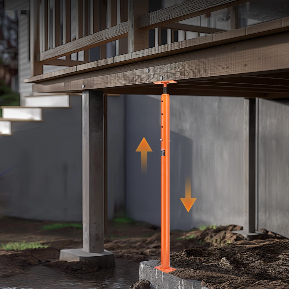 Gato de piso para casa VEVOR, rango de altura de 56" a 100", capacidad de carga máxima de 18000 lb, poste de gato de sótano con viga de soporte ajustable para nivelación, gato telescópico de acero con soporte de elevación para soporte temporal