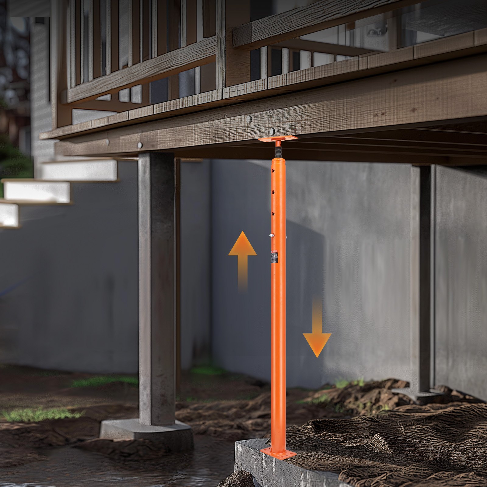Gato de piso para casa VEVOR, rango de altura de 56" a 100", capacidad de carga máxima de 18000 lb, poste de gato de sótano con viga de soporte ajustable para nivelación, gato telescópico de acero con soporte de elevación para soporte temporal
