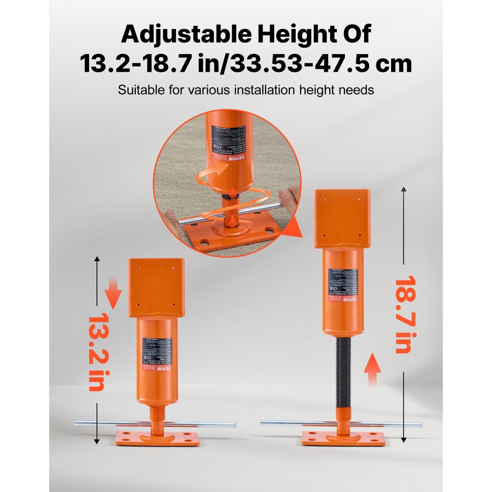 Poste de gato de tornillo VEVOR, 4" x 4", rango de altura de 13,2" a 18,7", capacidad de carga máxima de 24700 lb, gato de tierra ajustable, poste de gato de casa temporal para nivelar el hogar, levantar el piso, el sótano, el espacio de acceso, la viga de tierra