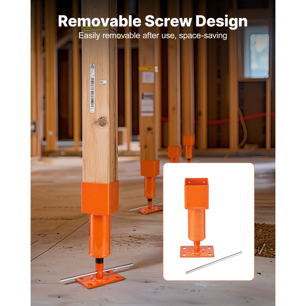 Poste de gato de tornillo VEVOR, 4" x 4", rango de altura de 13,2" a 18,7", capacidad de carga máxima de 24700 lb, gato de tierra ajustable, poste de gato de casa temporal para nivelar el hogar, levantar el piso, el sótano, el espacio de acceso, la viga de tierra