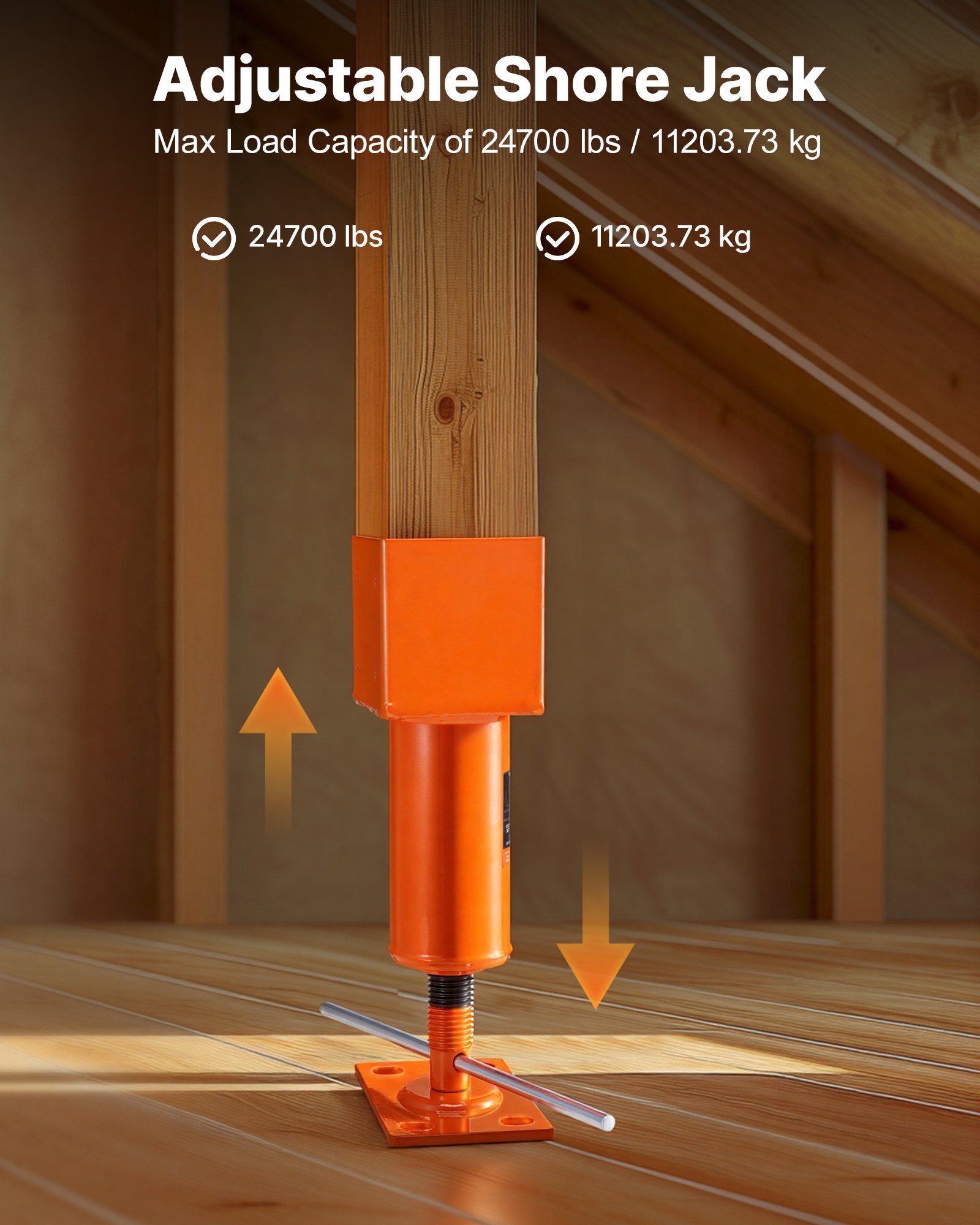 Poste de gato de tornillo VEVOR, 4" x 4", rango de altura de 13,2" a 18,7", capacidad de carga máxima de 24700 lb, gato de tierra ajustable, poste de gato de casa temporal para nivelar el hogar, levantar el piso, el sótano, el espacio de acceso, la viga de tierra