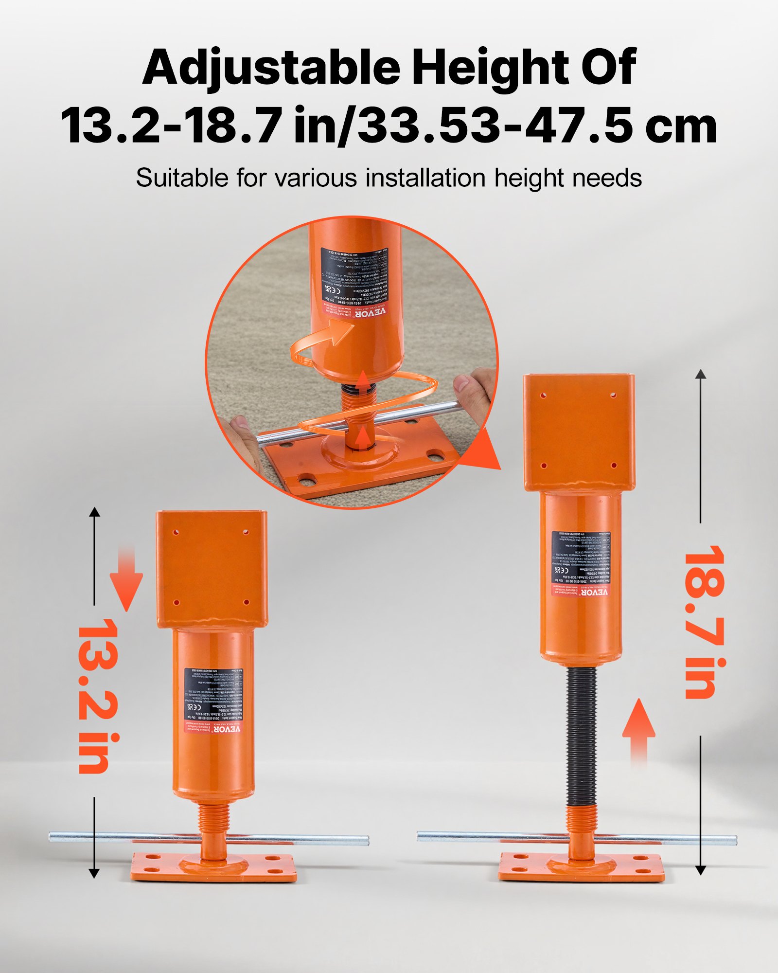 Poste de gato de tornillo VEVOR, 4" x 4", rango de altura de 13,2" a 18,7", capacidad de carga máxima de 24700 lb, gato de tierra ajustable, poste de gato de casa temporal para nivelar el hogar, levantar el piso, el sótano, el espacio de acceso, la viga de tierra