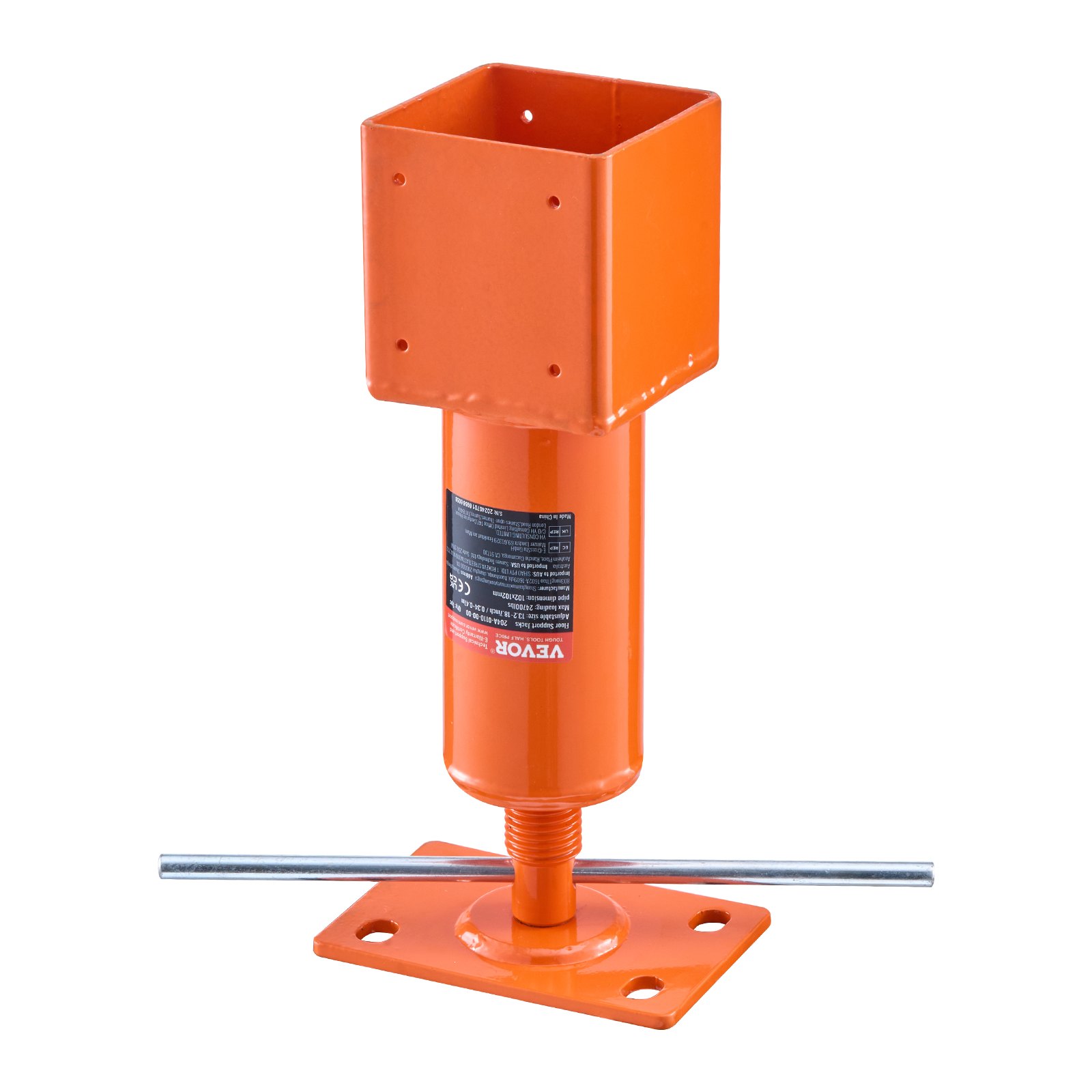 Poste de gato de tornillo VEVOR, 4" x 4", rango de altura de 13,2" a 18,7", capacidad de carga máxima de 24700 lb, gato de tierra ajustable, poste de gato de casa temporal para nivelar el hogar, levantar el piso, el sótano, el espacio de acceso, la viga de tierra