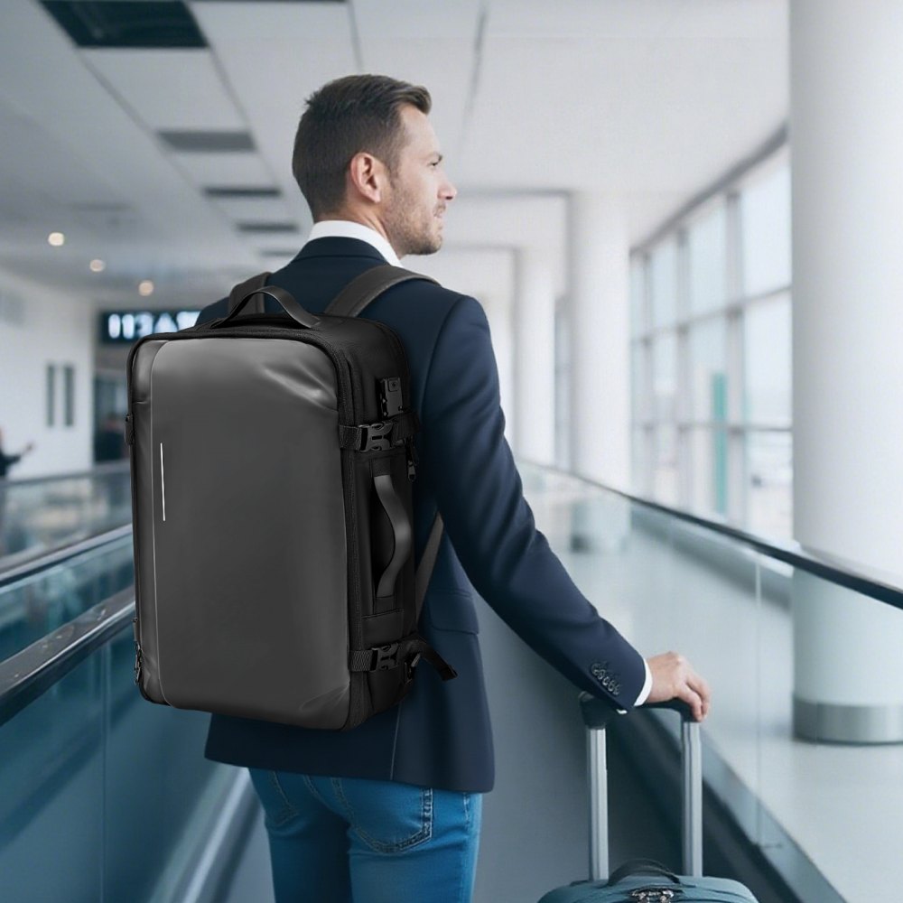 VEVOR Vacuum Travel Backpack, 65L, Expandable Vacuum Seal Compression Travel Backpack with Pump, with TSA-Approved Lock, Airback Vacpack, Water-Resistant Carry-On Suitcase Luggage, for Business, Gray